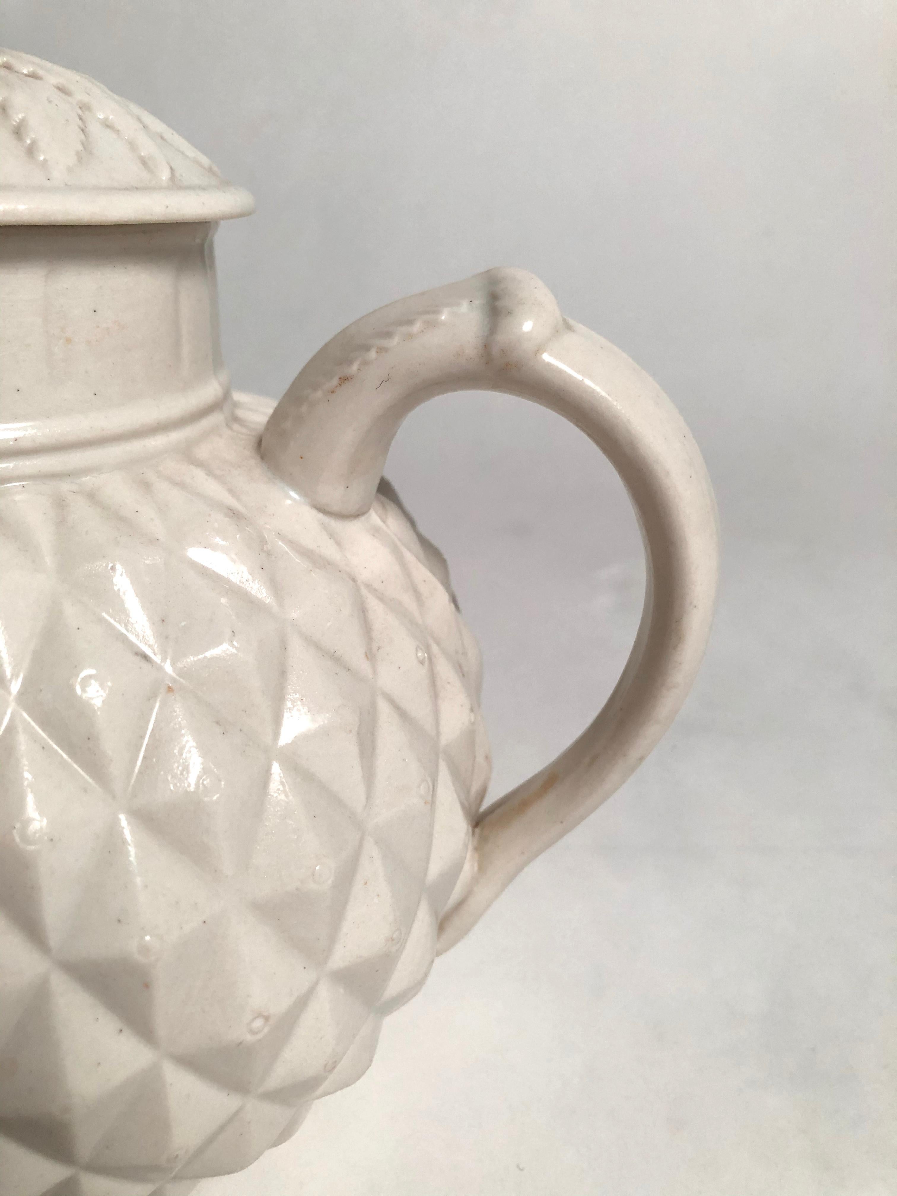 19th Century English Salt Glazed Stoneware Pineapple Form Teapot 3