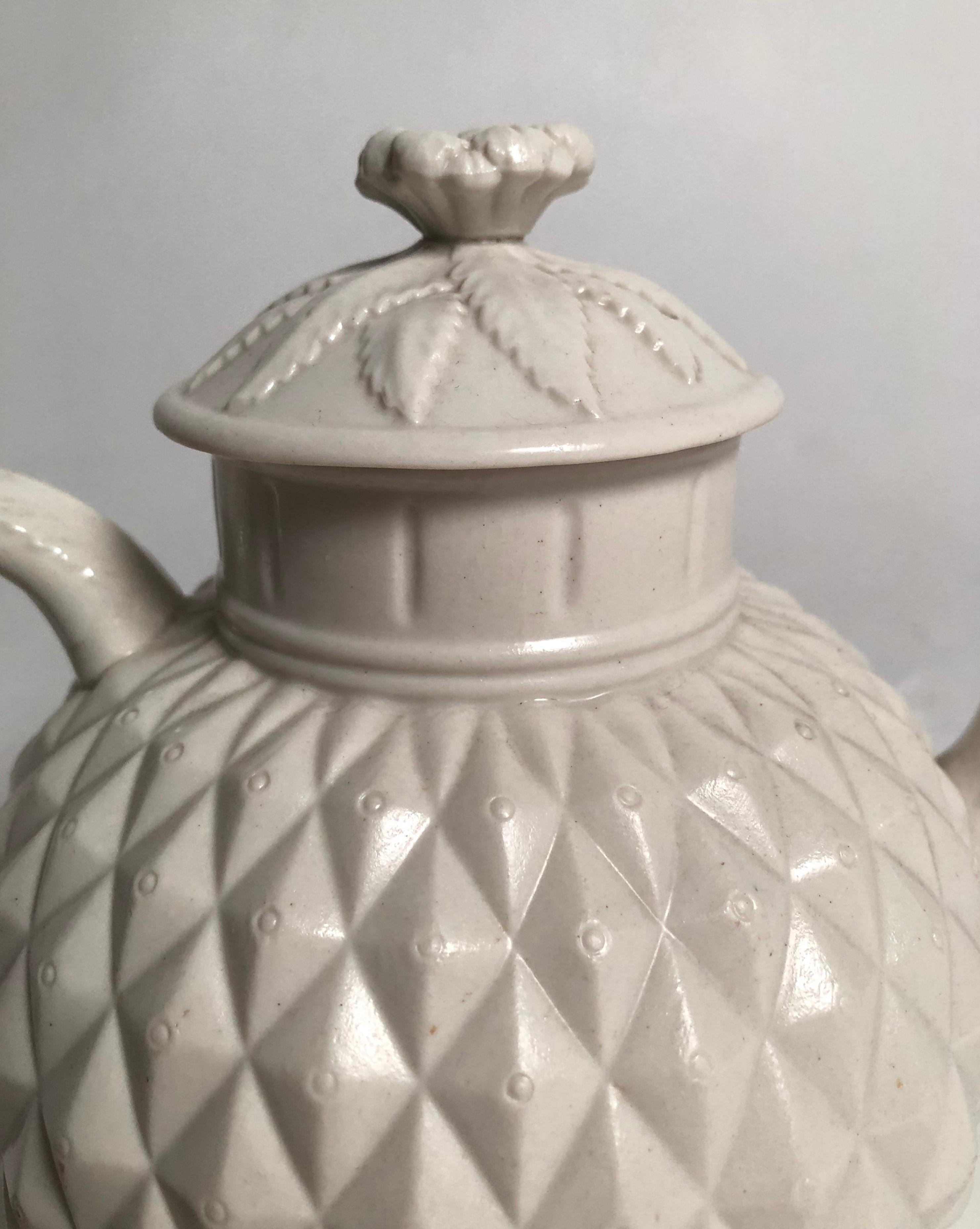 19th Century English Salt Glazed Stoneware Pineapple Form Teapot 4