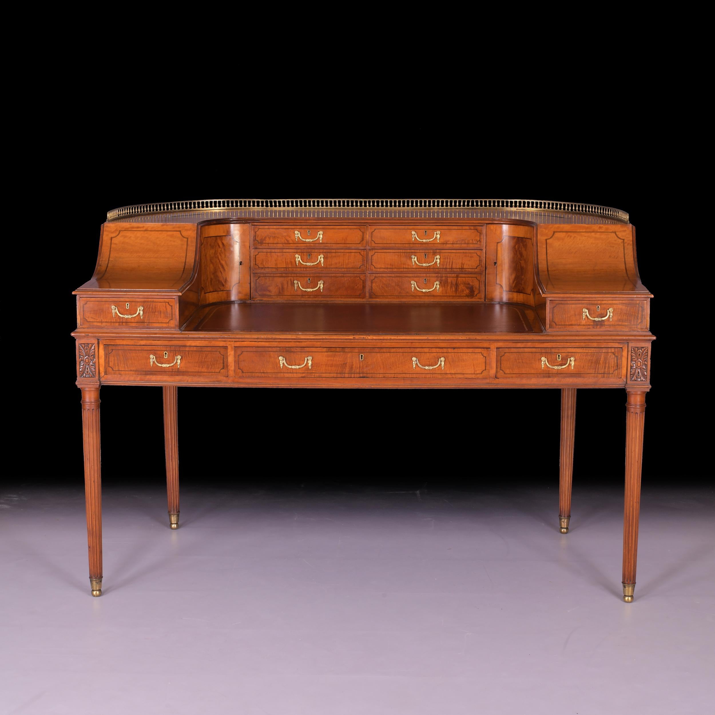 19th Century English Satinwood Carlton House Desk Attributed to Gillows For Sale 3
