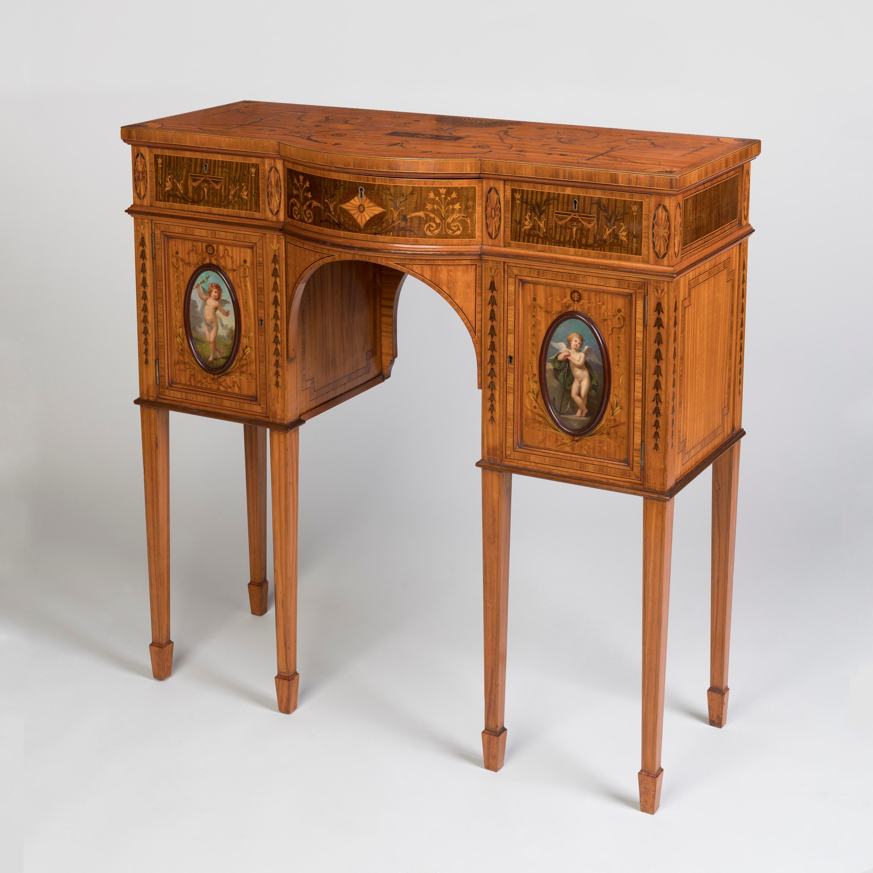 Neoclassical Revival 19th Century English Satinwood Console Table attributed to Wright & Mansfield For Sale