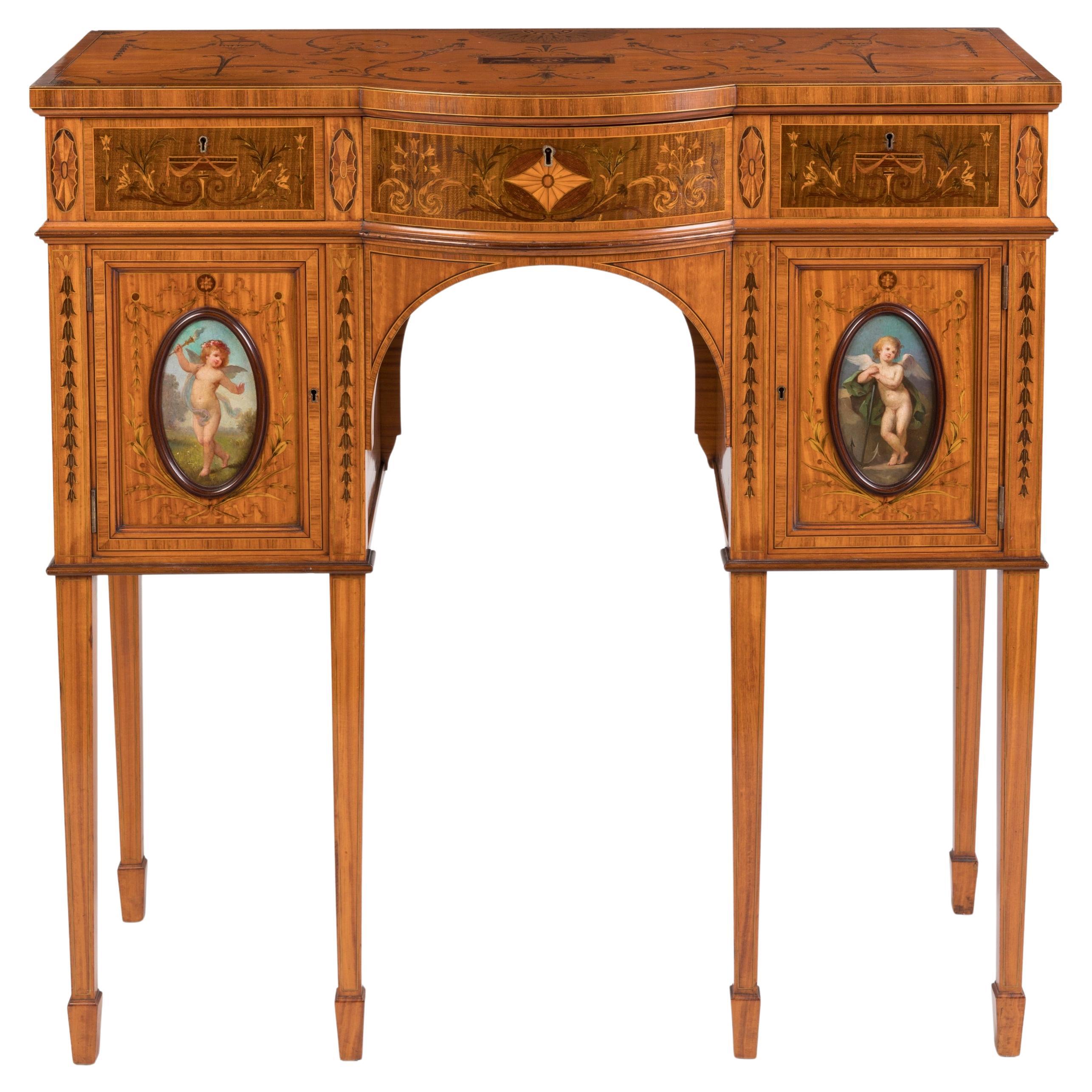 19th Century English Satinwood Console Table attributed to Wright & Mansfield For Sale