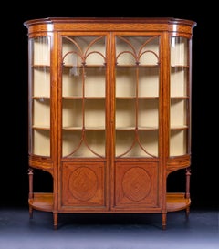 19th Century English Satinwood Display Cabinet Stamped Holland & Sons
