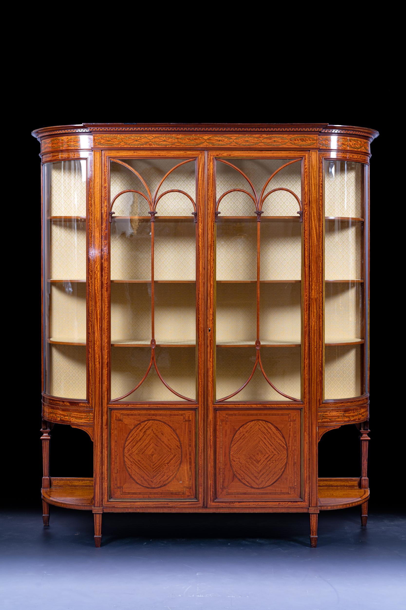 Victorian 19th Century English Satinwood Display Cabinet Stamped Holland & Sons For Sale