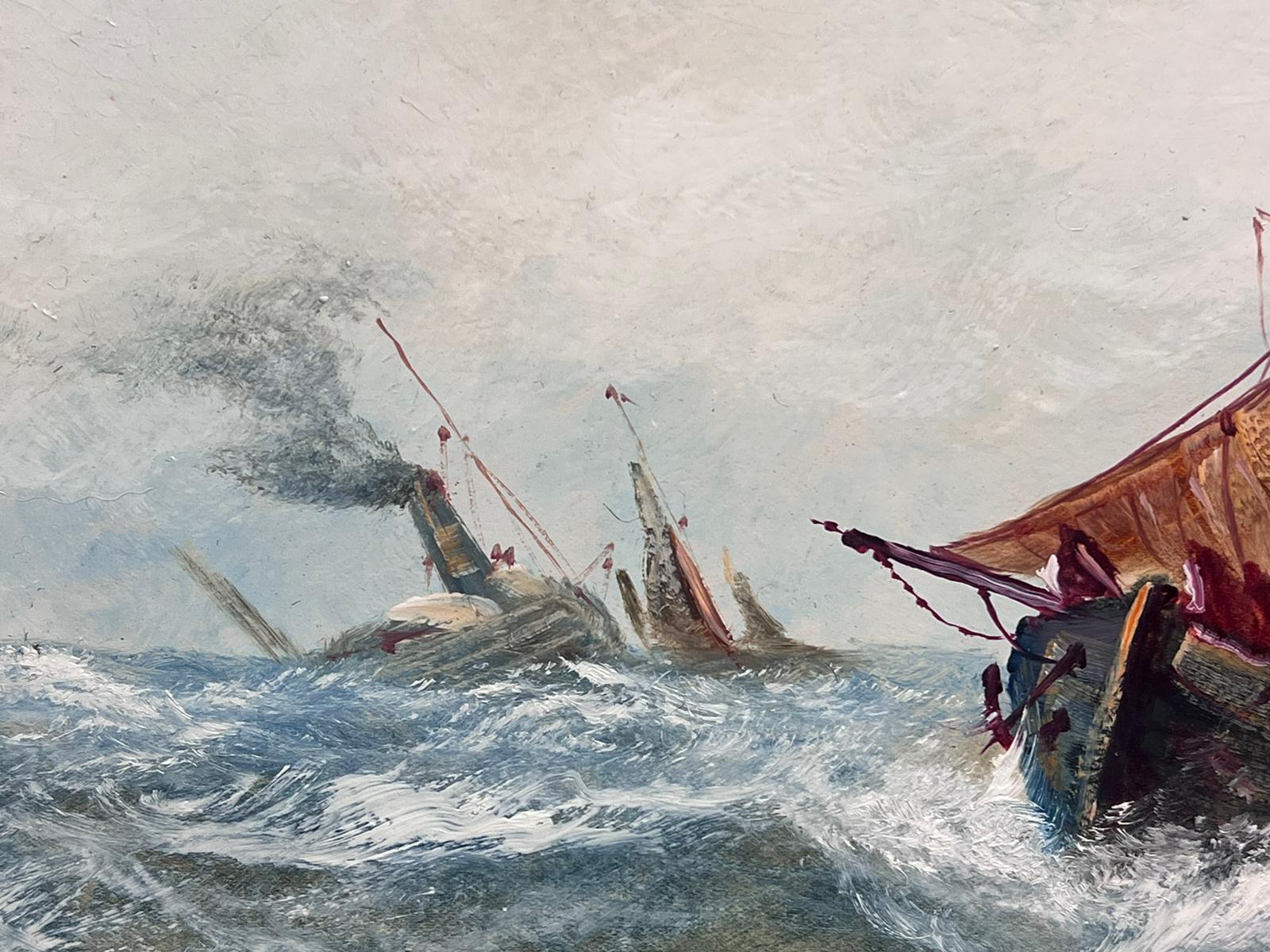 Antikes englisches Meeres-Ölgemälde, Versand in Rohsee vor der Hafenküste (Viktorianisch), Painting, von 19th Century English School.
