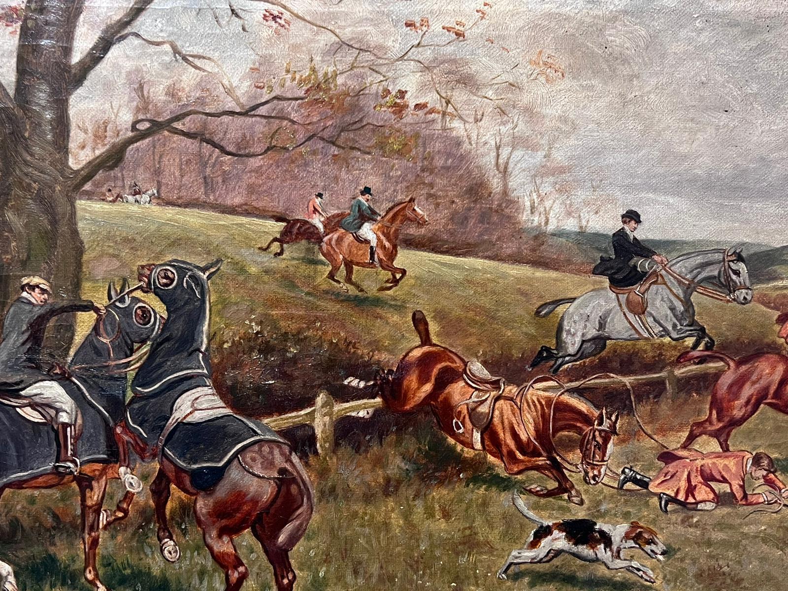 Fox Hunting English Landscape with Horses Riders & Hounds Oil Painting 3