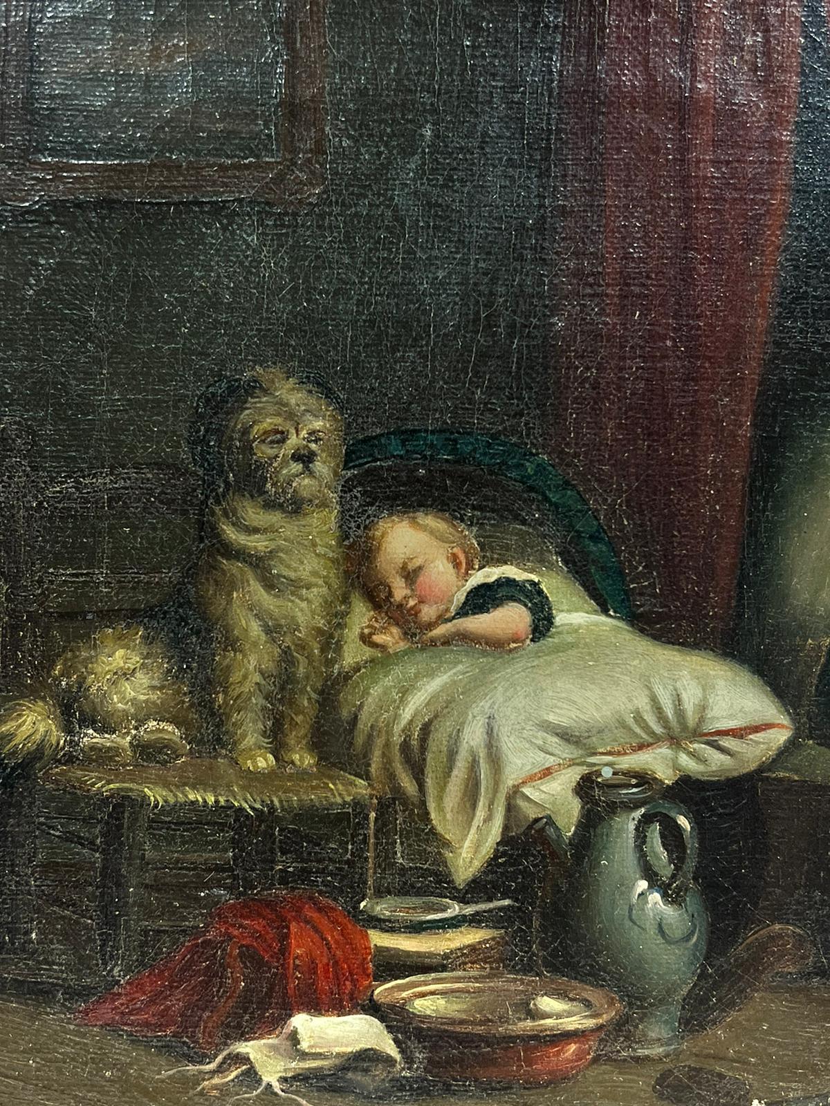 19th Century English School Of A Sleeping Child Being Watched Over By A Dog For Sale 1