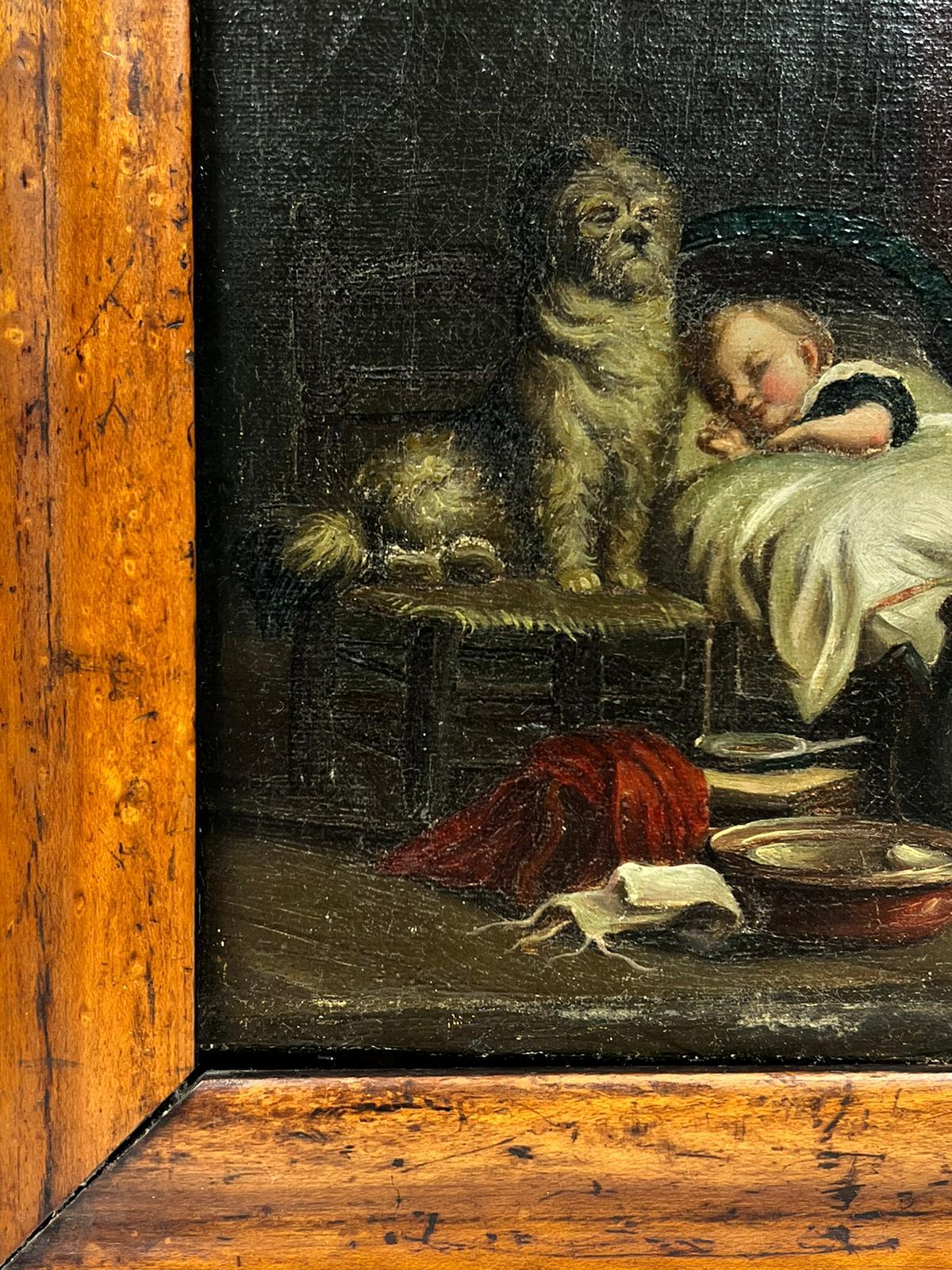 19th Century English School Of A Sleeping Child Being Watched Over By A Dog For Sale 2