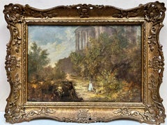 Peinture l'huile de style Grand Tour victorien - Travellers at Temple of Vista at Tivoli
