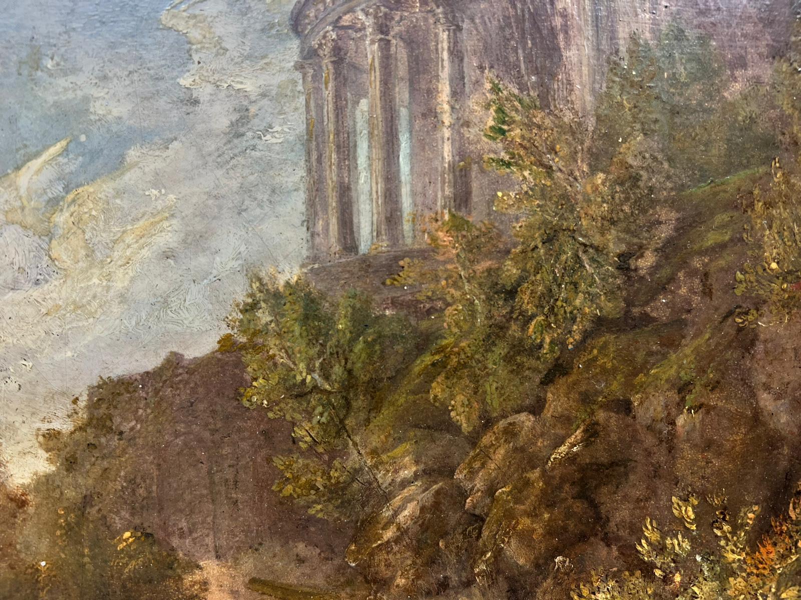 Peinture  l'huile de style Grand Tour victorien - Travellers at Temple of Vista at Tivoli - Victorien Painting par 19th Century English School