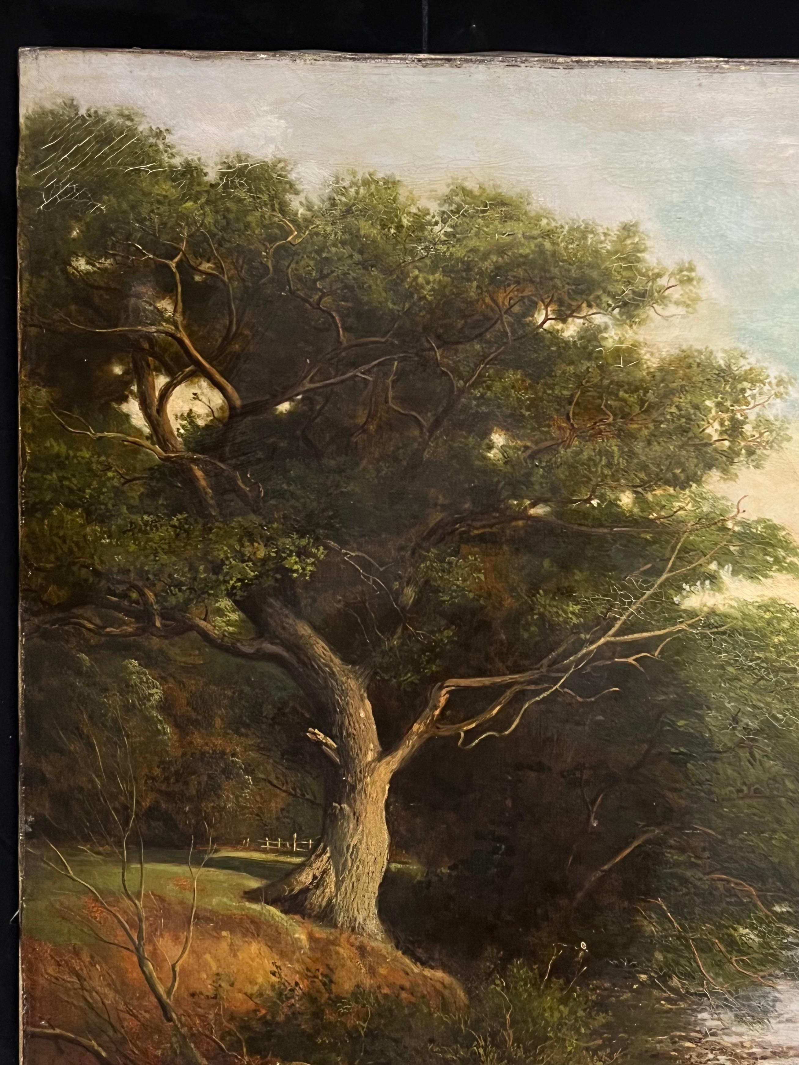 Large Tranquil River Landscape Serene Countryside Scene with 1600's Stately Home - Black Landscape Painting by 19th Century English School