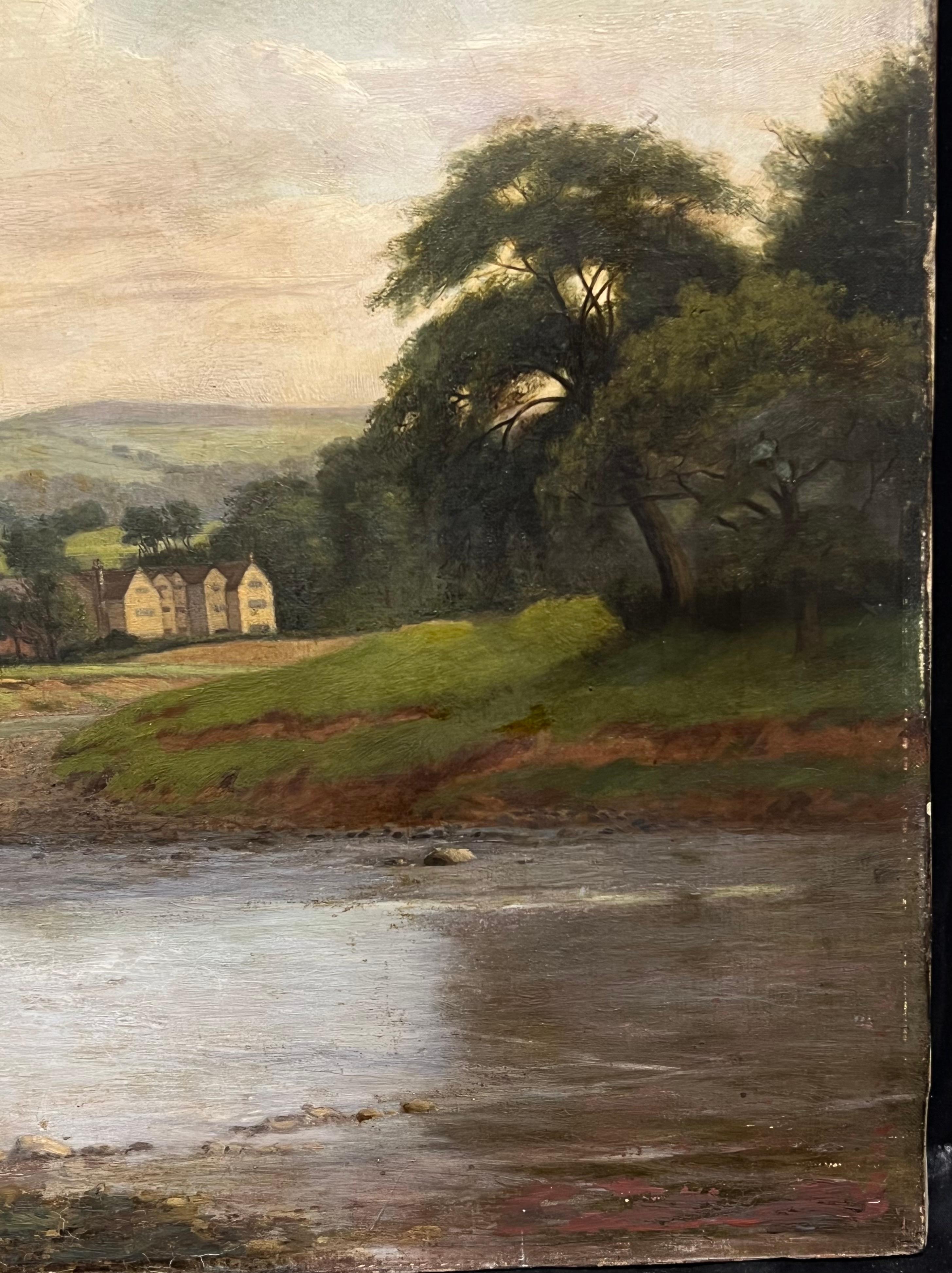 Large Tranquil River Landscape Serene Countryside Scene with 1600's Stately Home 2