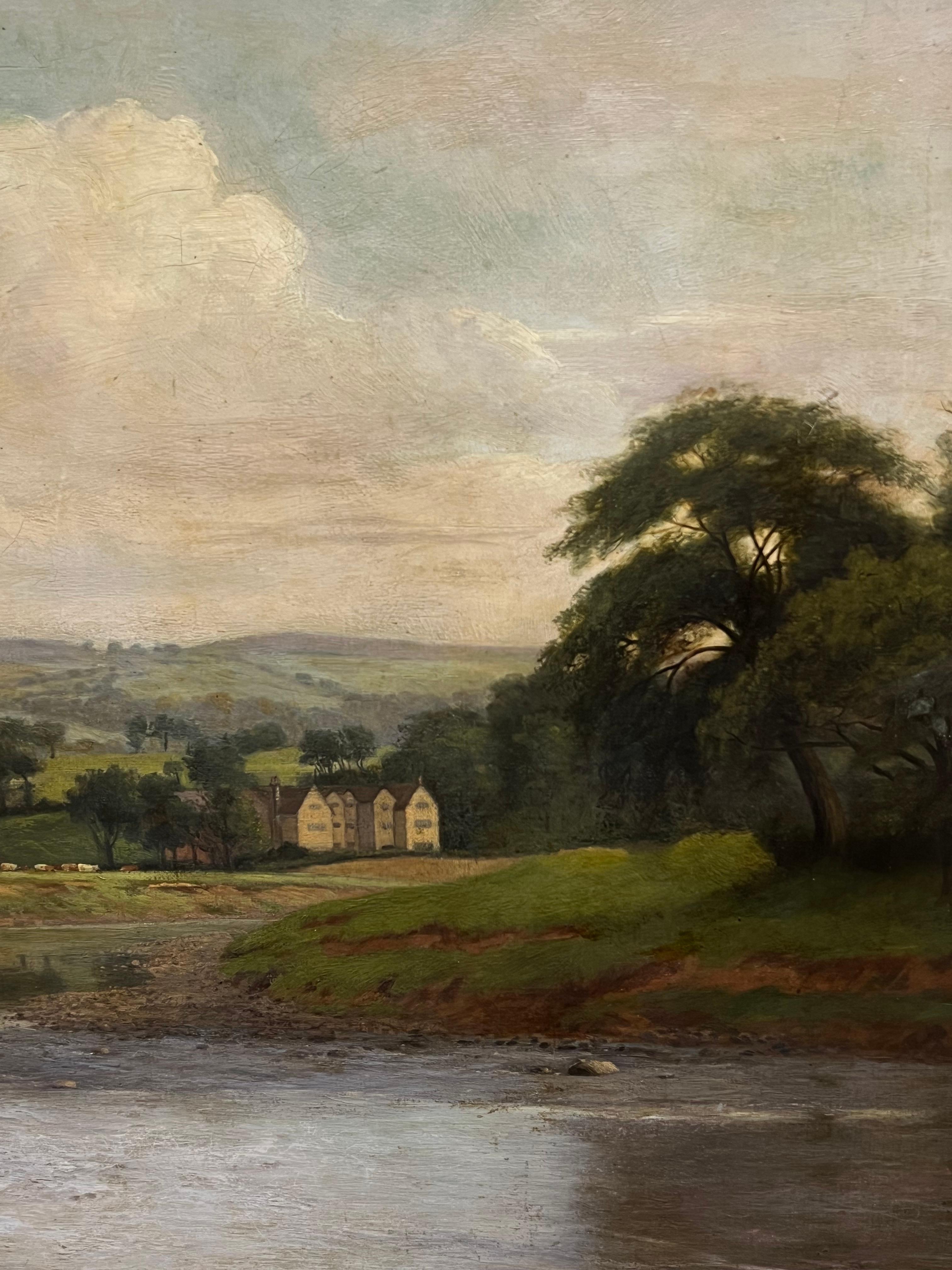 Large Tranquil River Landscape Serene Countryside Scene with 1600's Stately Home 3