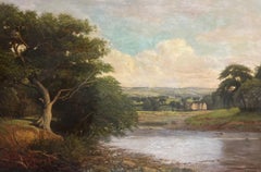 Large Tranquil River Landscape Serene Countryside Scene with 1600's Stately Home