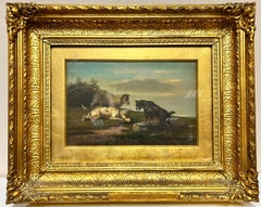 Victorian English Dog Painting Three Dogs Exploring in an Open Landscape