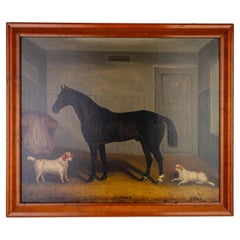 19th Century English School Equestrian Oil Painting with Dogs