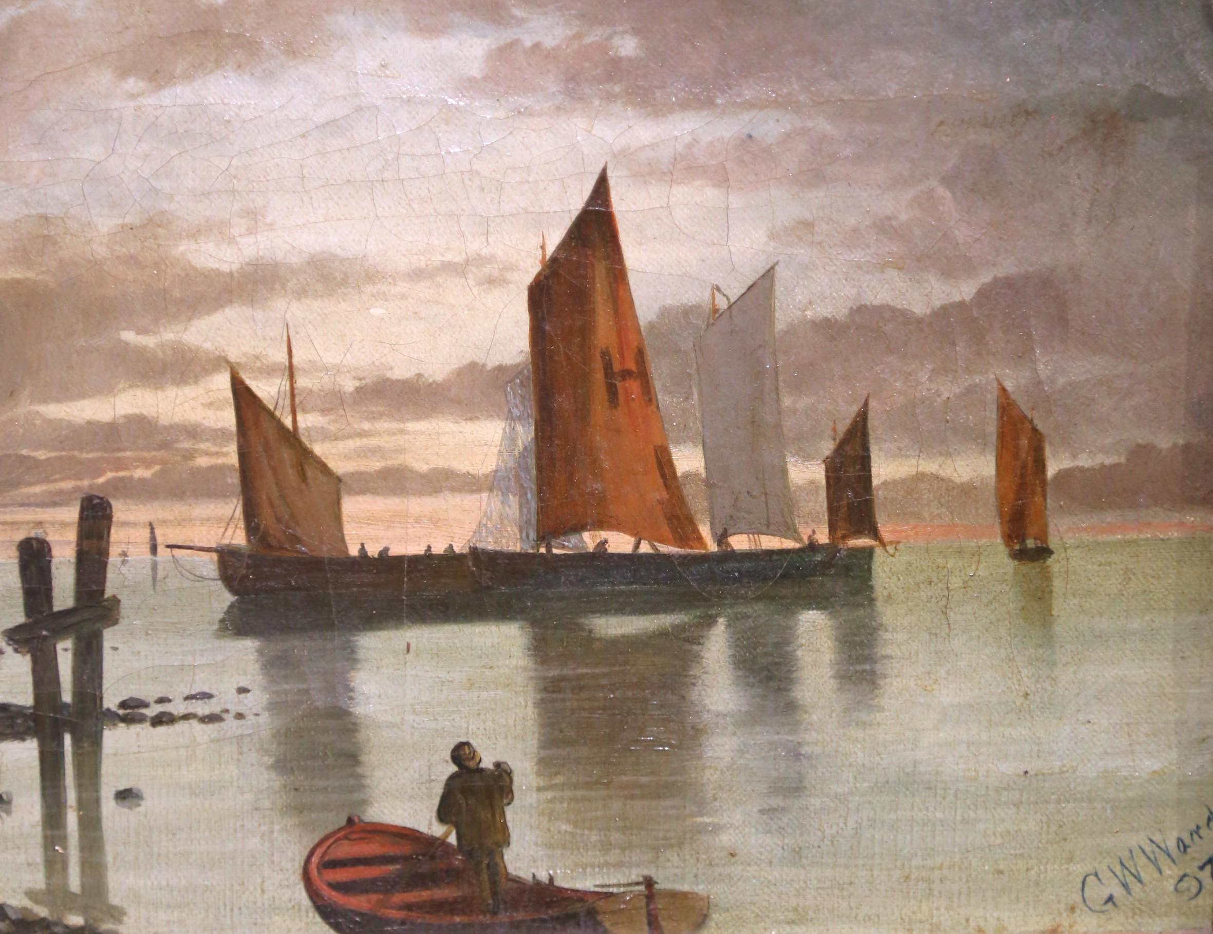 Maritime Ölgemälde der English School aus dem 19. Jahrhundert in vergoldeten Rahmen, Satz von drei Bildern im Angebot 5