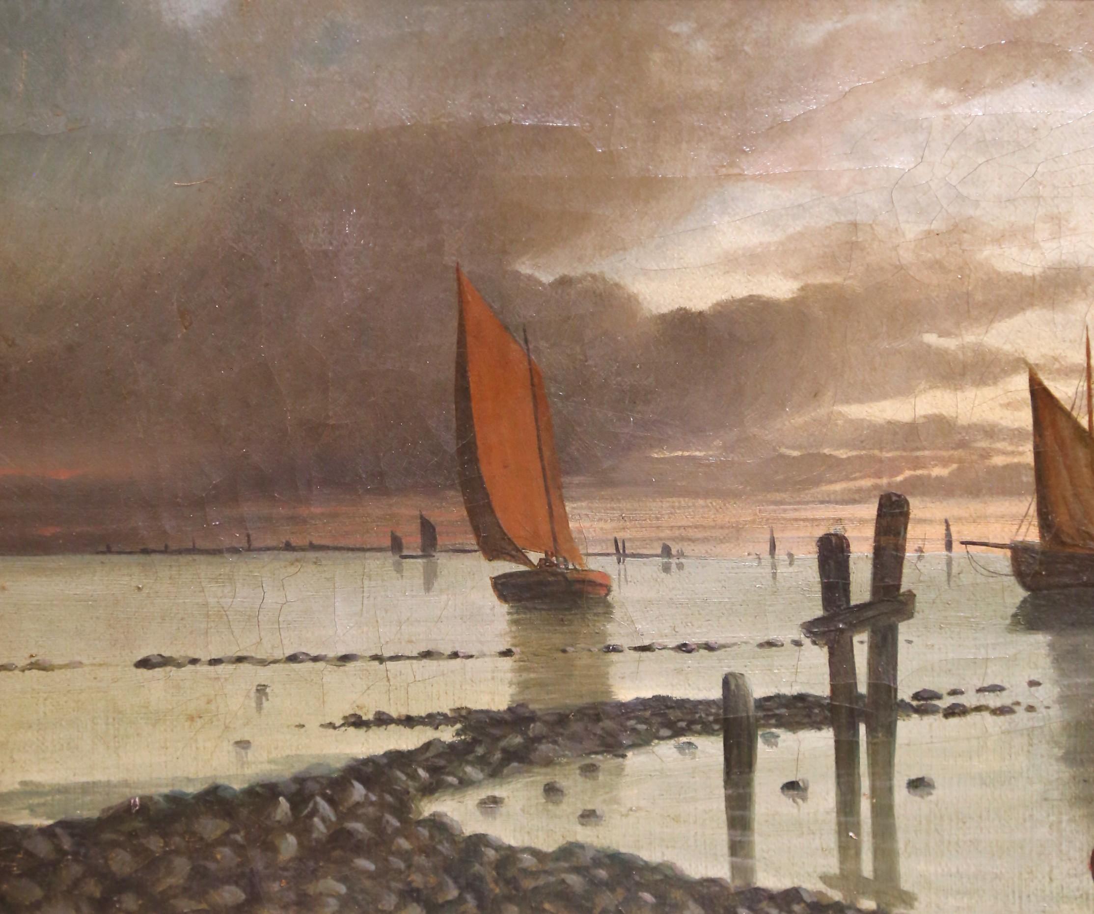 Maritime Ölgemälde der English School aus dem 19. Jahrhundert in vergoldeten Rahmen, Satz von drei Bildern im Angebot 6