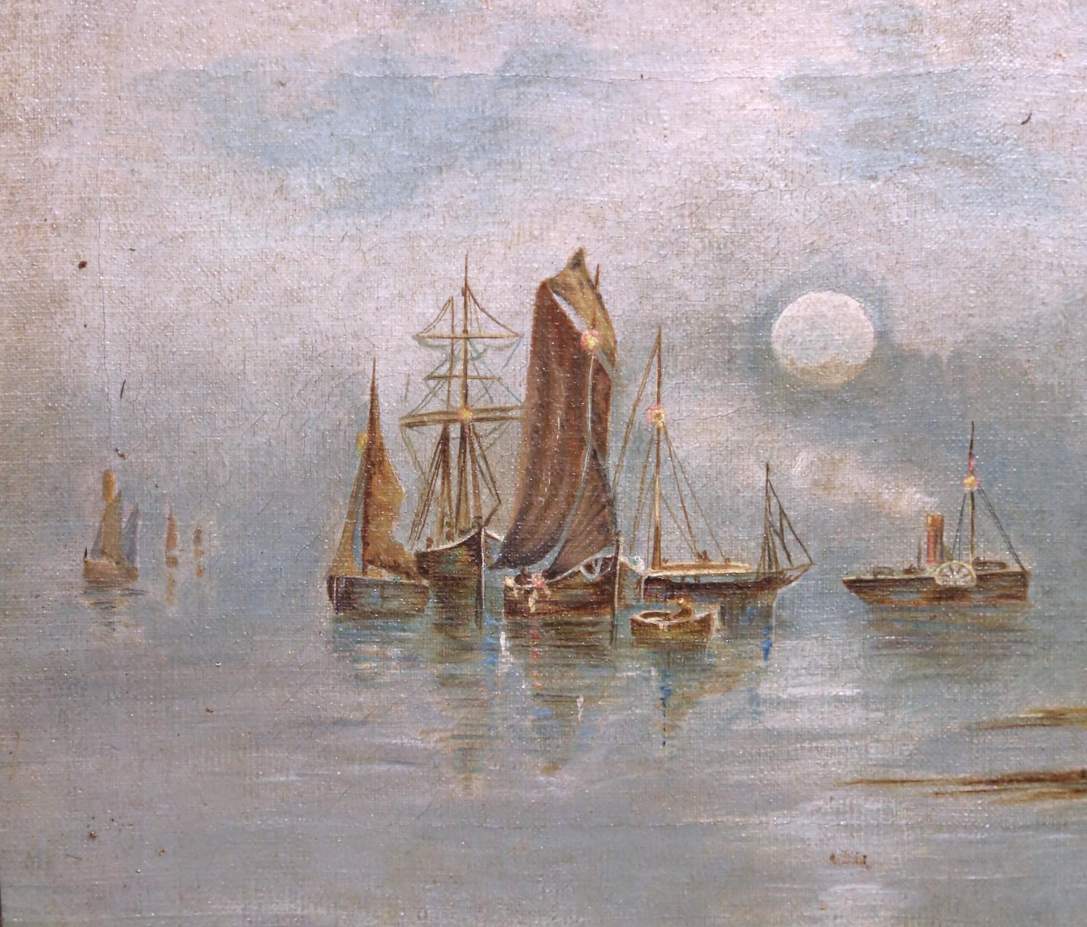 Maritime Ölgemälde der English School aus dem 19. Jahrhundert in vergoldeten Rahmen, Satz von drei Bildern im Angebot 10