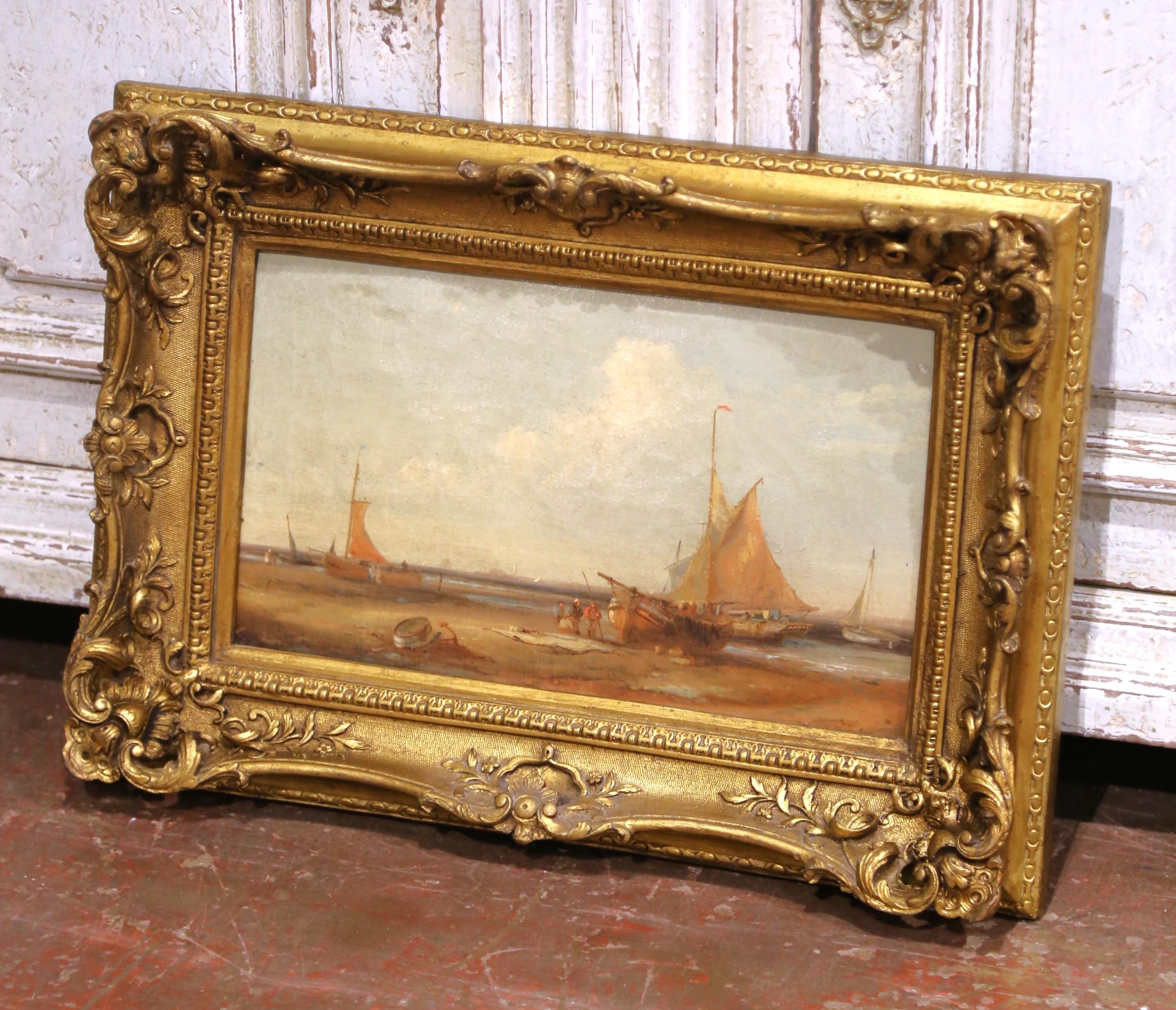 Maritime Ölgemälde der English School aus dem 19. Jahrhundert in vergoldeten Rahmen, Satz von drei Bildern (Englisch) im Angebot