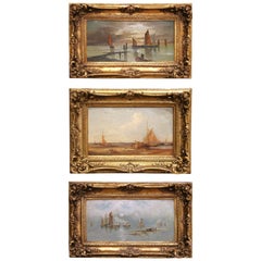 19th-Century English School Maritime Oil Paintings in Gilt Frames, Set of Three