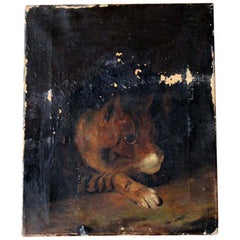 Antique 19th Century English School Oil on Canvas Study of a Cat, circa 1882