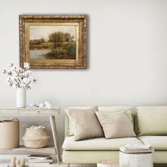 19th Century English School Oil Painting on Canvas, Landscape with Swans
