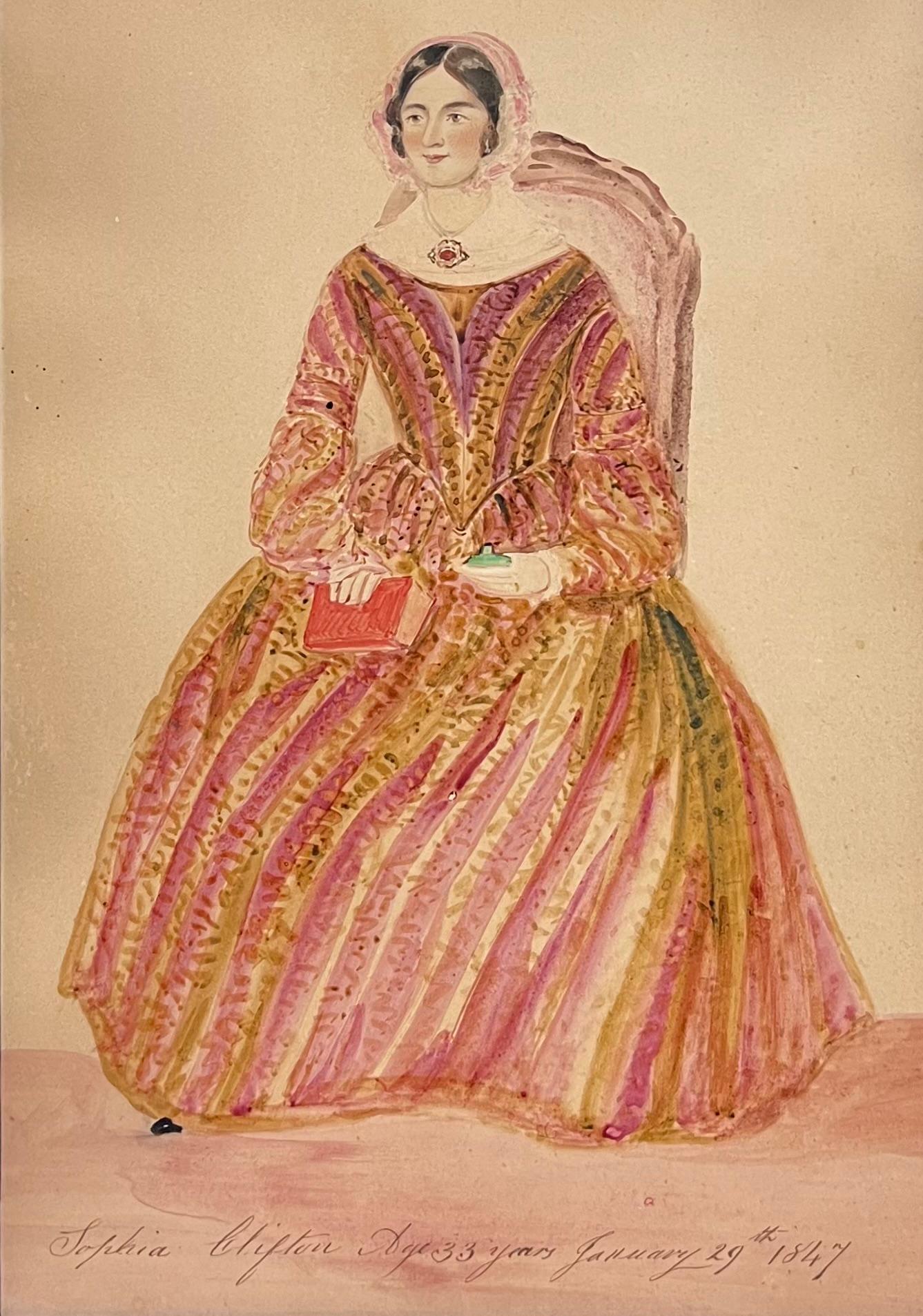 1840's English Watercolor Portrait of a Young Mother Titled Inscribed & Dated - Victorian Art by 19th Century English School