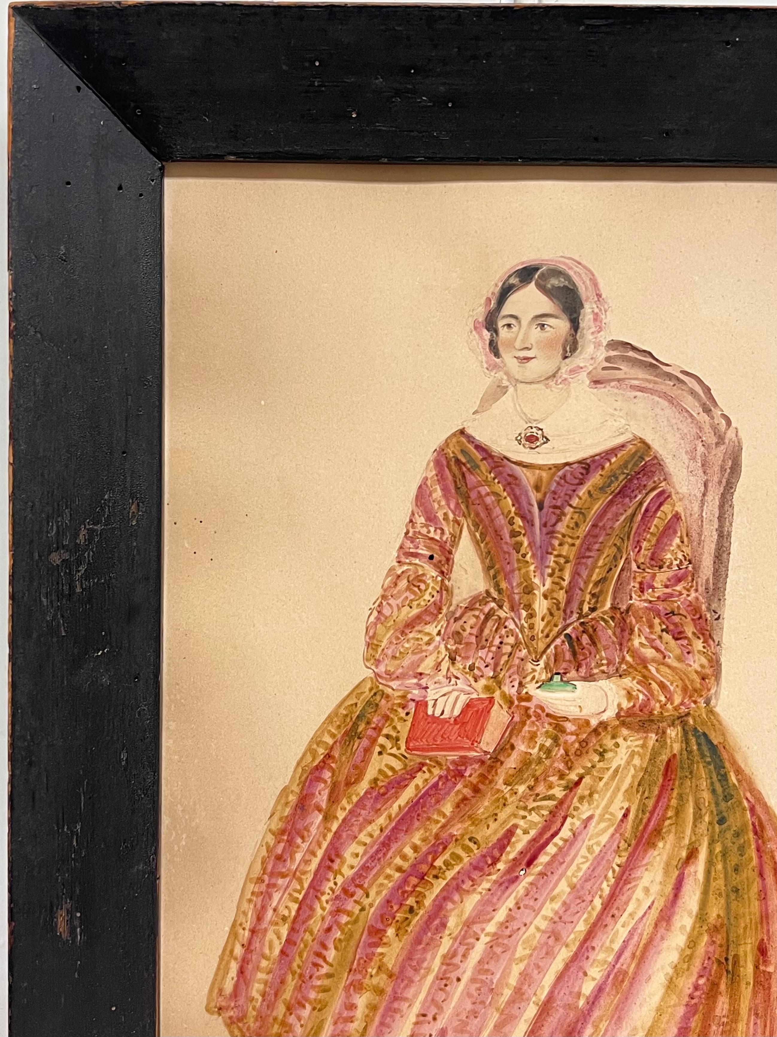 Portrait of Sophia Clifton, aged 33 years, dated January 29th 1841
watercolour on artist paper with wood panel backing, framed
framed: 16 x 12 inches
painting : 13.5 x 9.5 inches
Provenance: private collection, Shrewsbury, England
Condition: very
