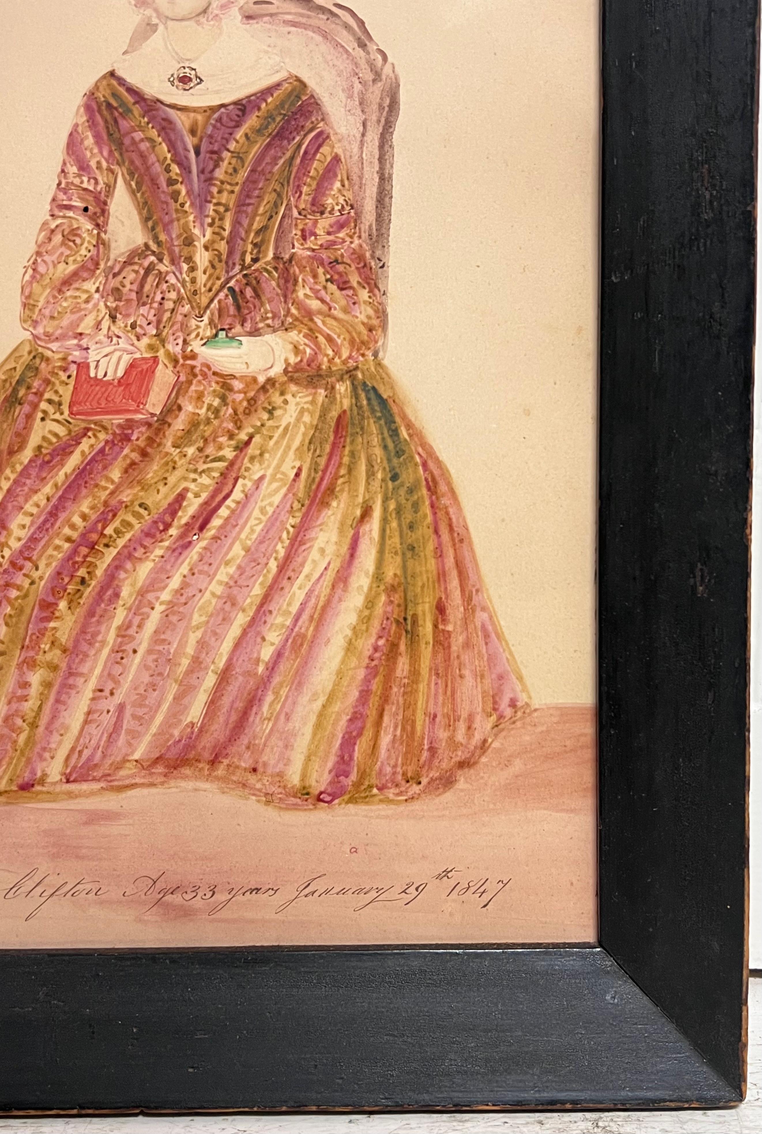 1840's English Watercolor Portrait of a Young Mother Titled Inscribed & Dated For Sale 1