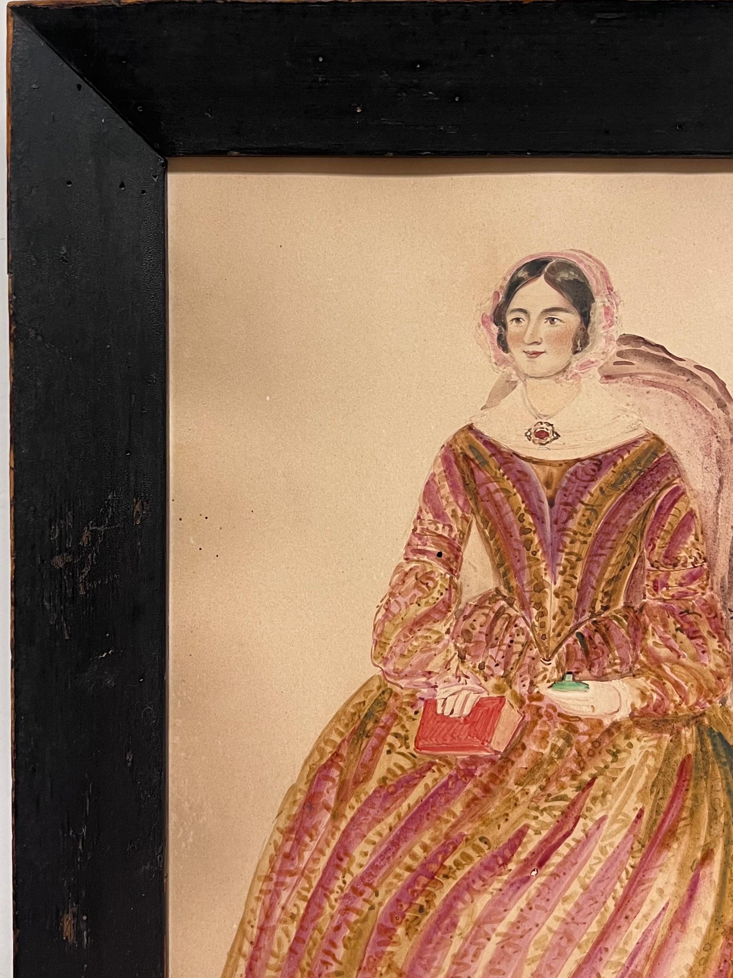 1840's English Watercolor Portrait of a Young Mother Titled Inscribed & Dated For Sale 2