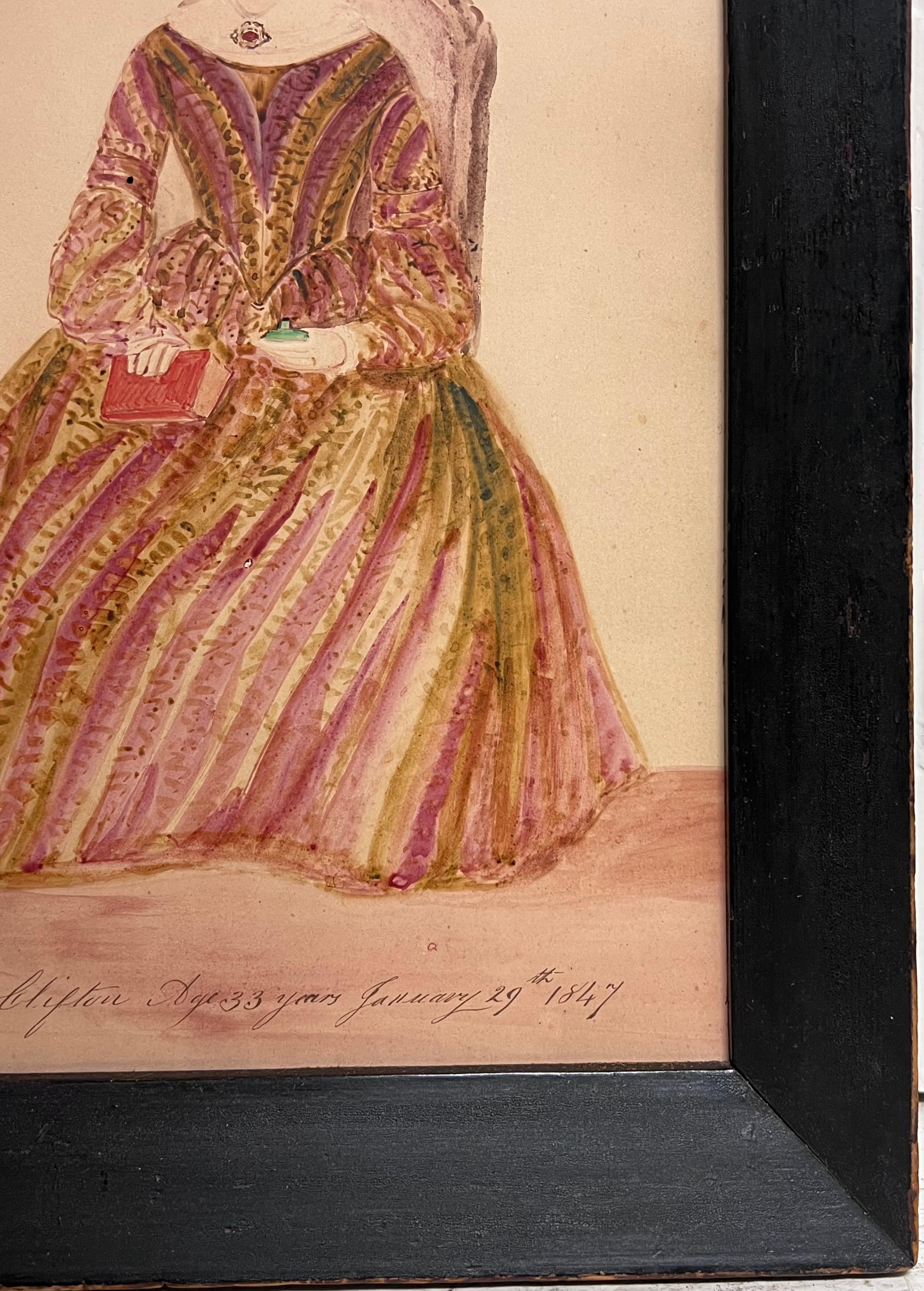 1840's English Watercolor Portrait of a Young Mother Titled Inscribed & Dated For Sale 3