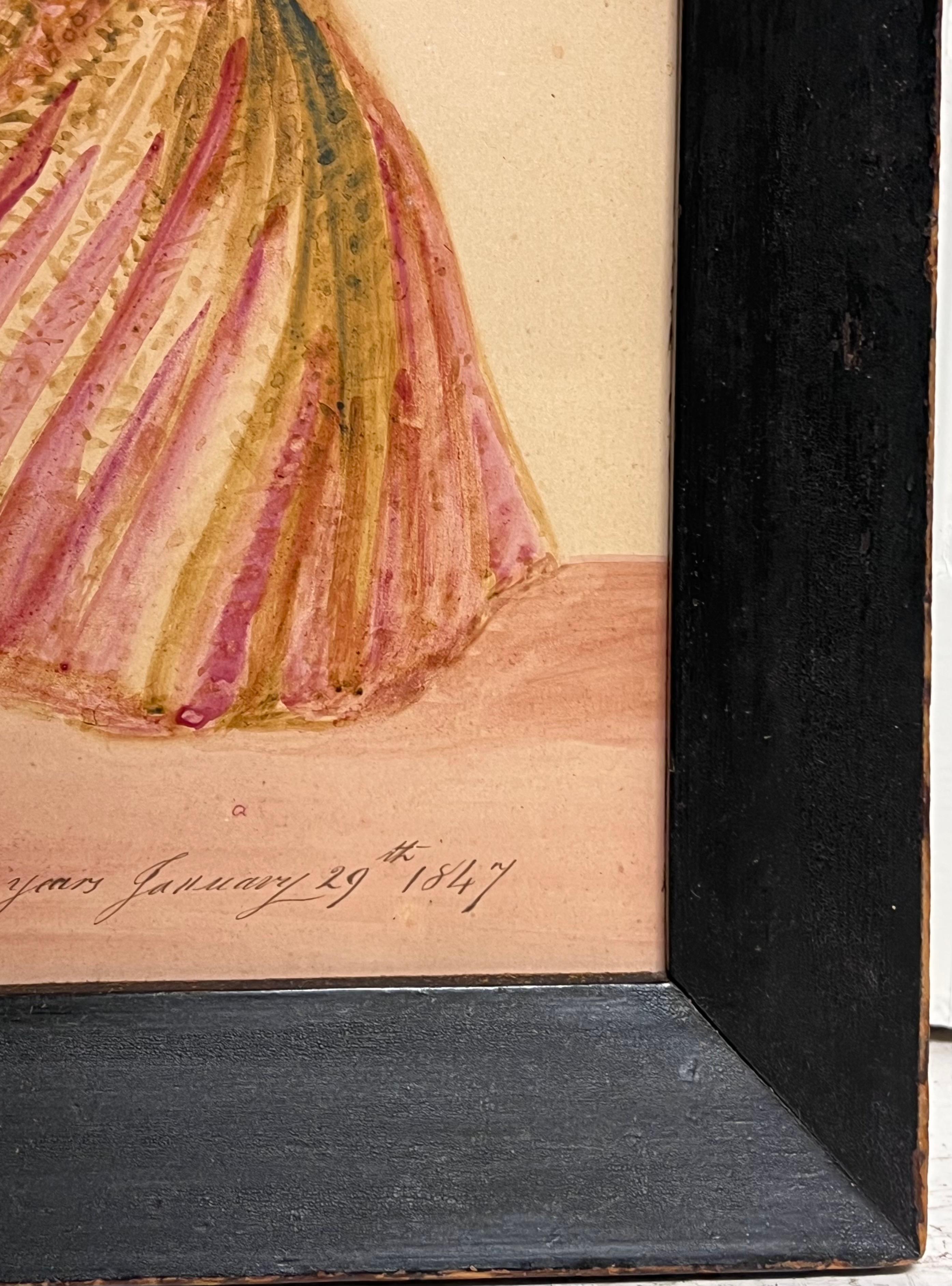 1840's English Watercolor Portrait of a Young Mother Titled Inscribed & Dated For Sale 4