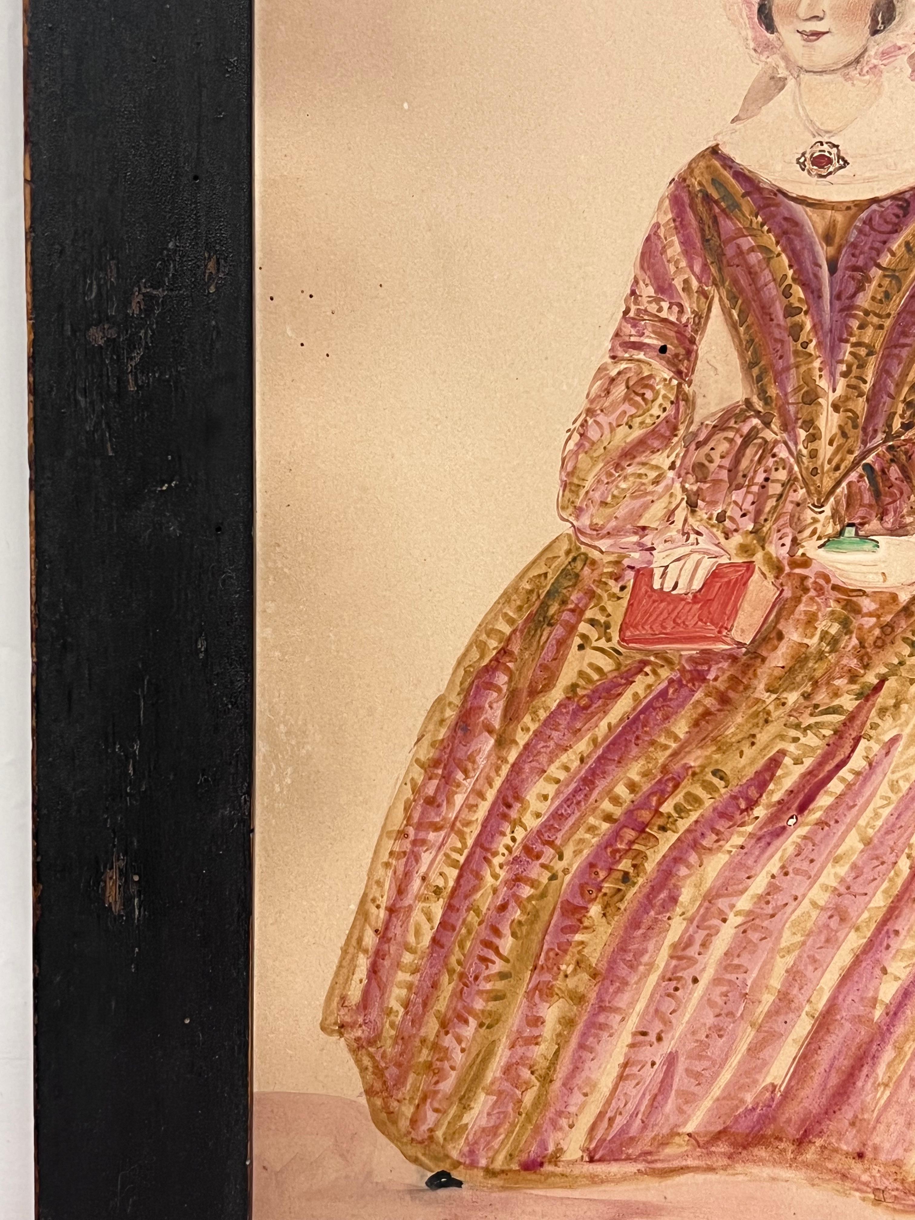 1840's English Watercolor Portrait of a Young Mother Titled Inscribed & Dated For Sale 6