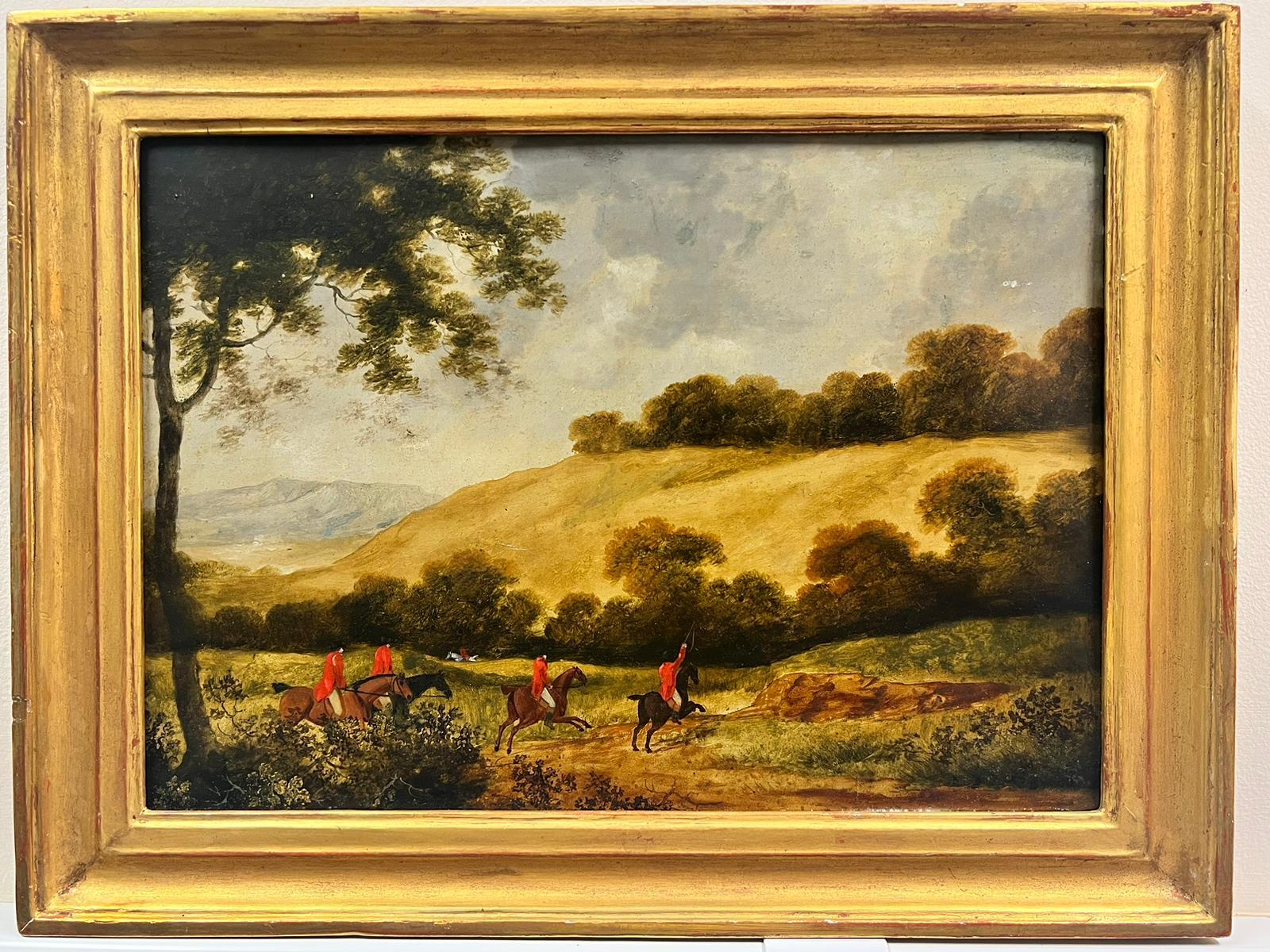 1850’s English Fox Hunting Classic Countryside Scene Huntsman on Horseback  - Painting by 19th Century English School