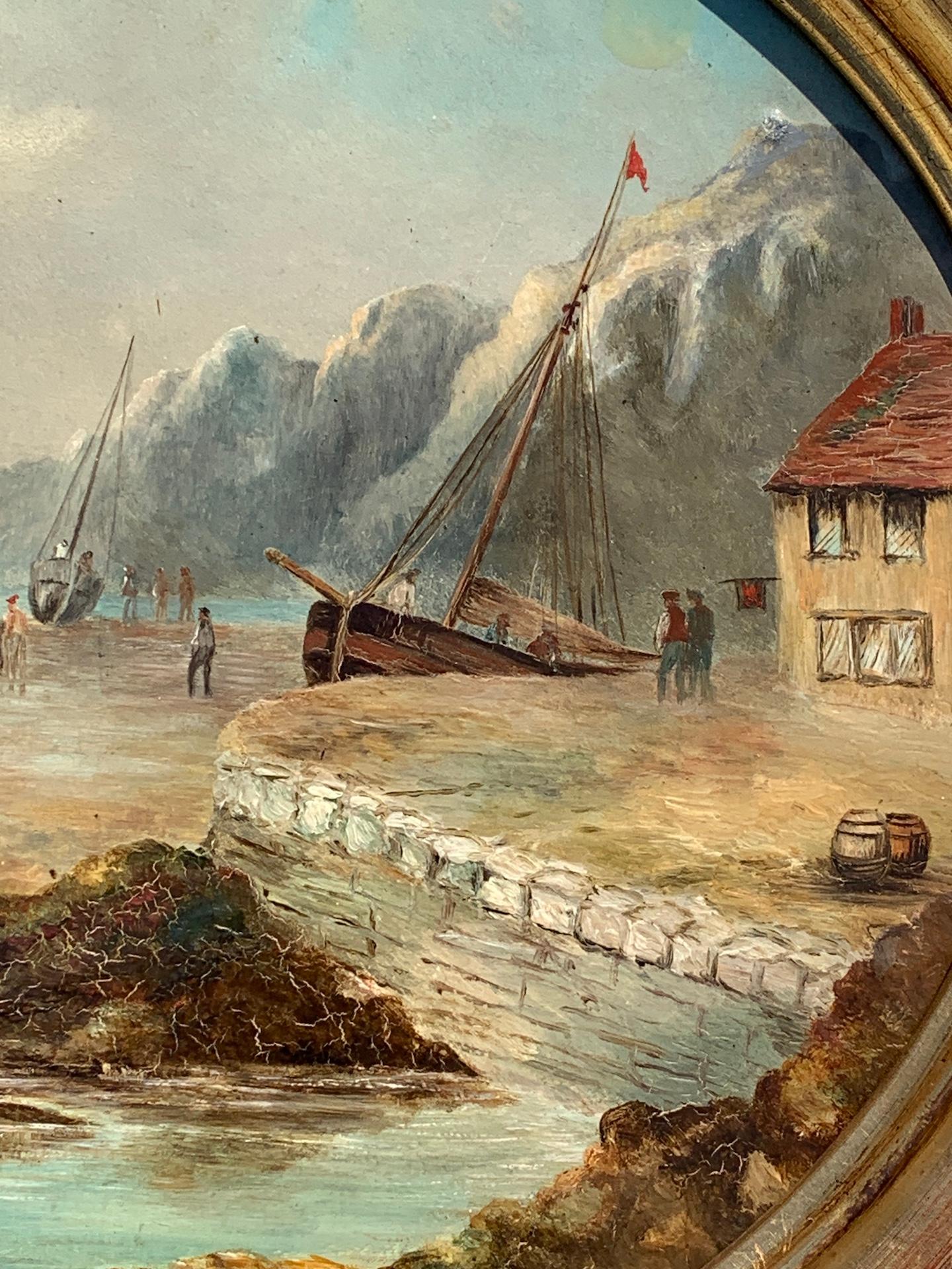 Antico inglese del XIX secolo,  Paesaggio con il  Mare, Pescatore, Cottage - Painting Vittoriano di 19th Century English School