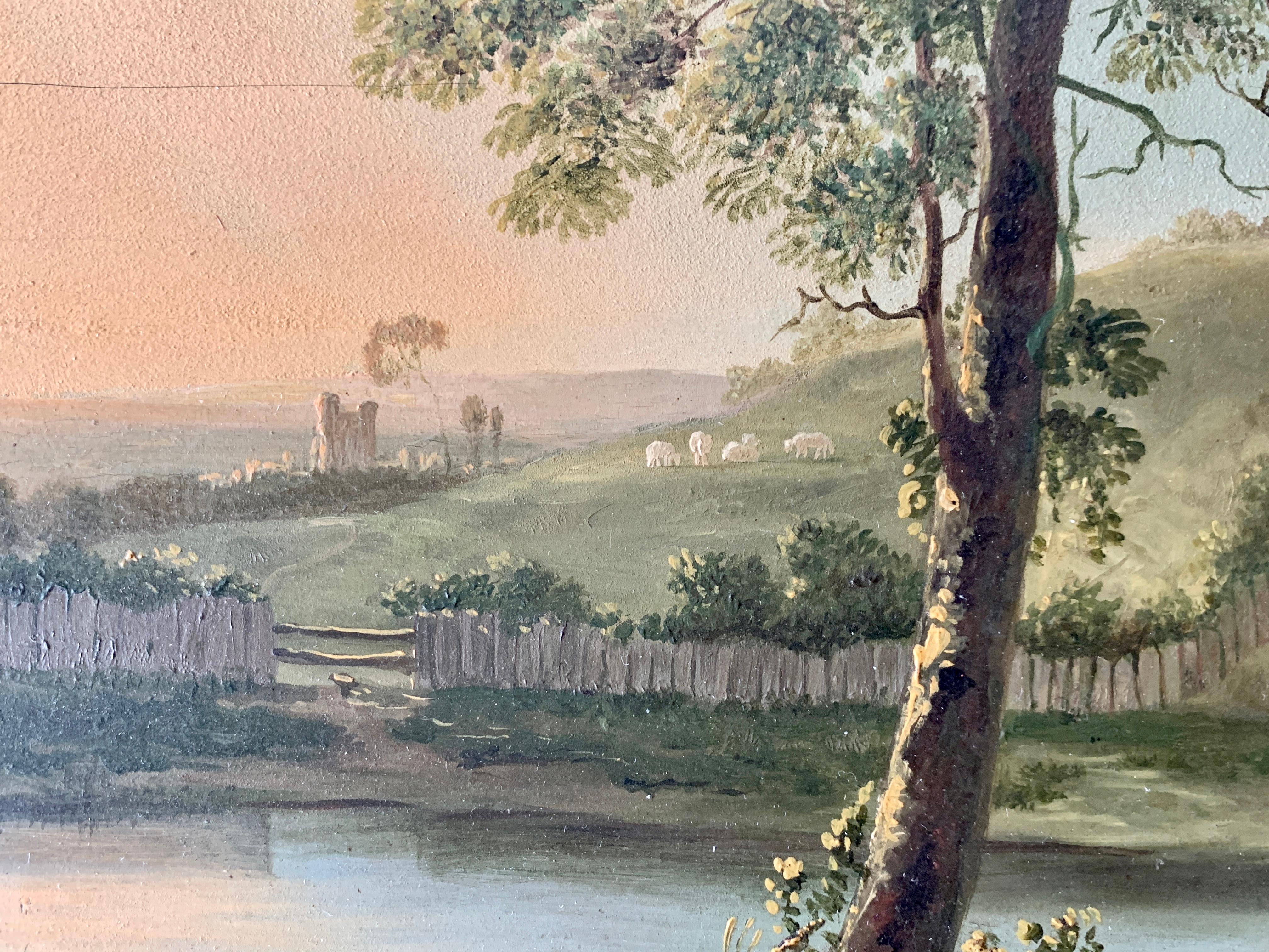 Wunderschöne englische Cottage-Landschaft aus dem frühen bis mittleren 19. Jahrhundert.

Dieses mit Öl auf einer Eichenholztafel gemalte Werk hat eine hervorragende Haptik und Qualität.

Gerahmt in seinem ursprünglichen Rahmen ist dieses Stück ein