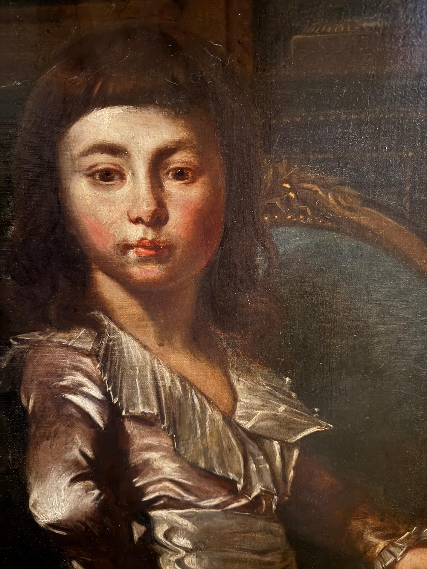 Ritratto inglese del XIX secolo di un ragazzo in costume da cavaliere - Painting di 19th Century English School