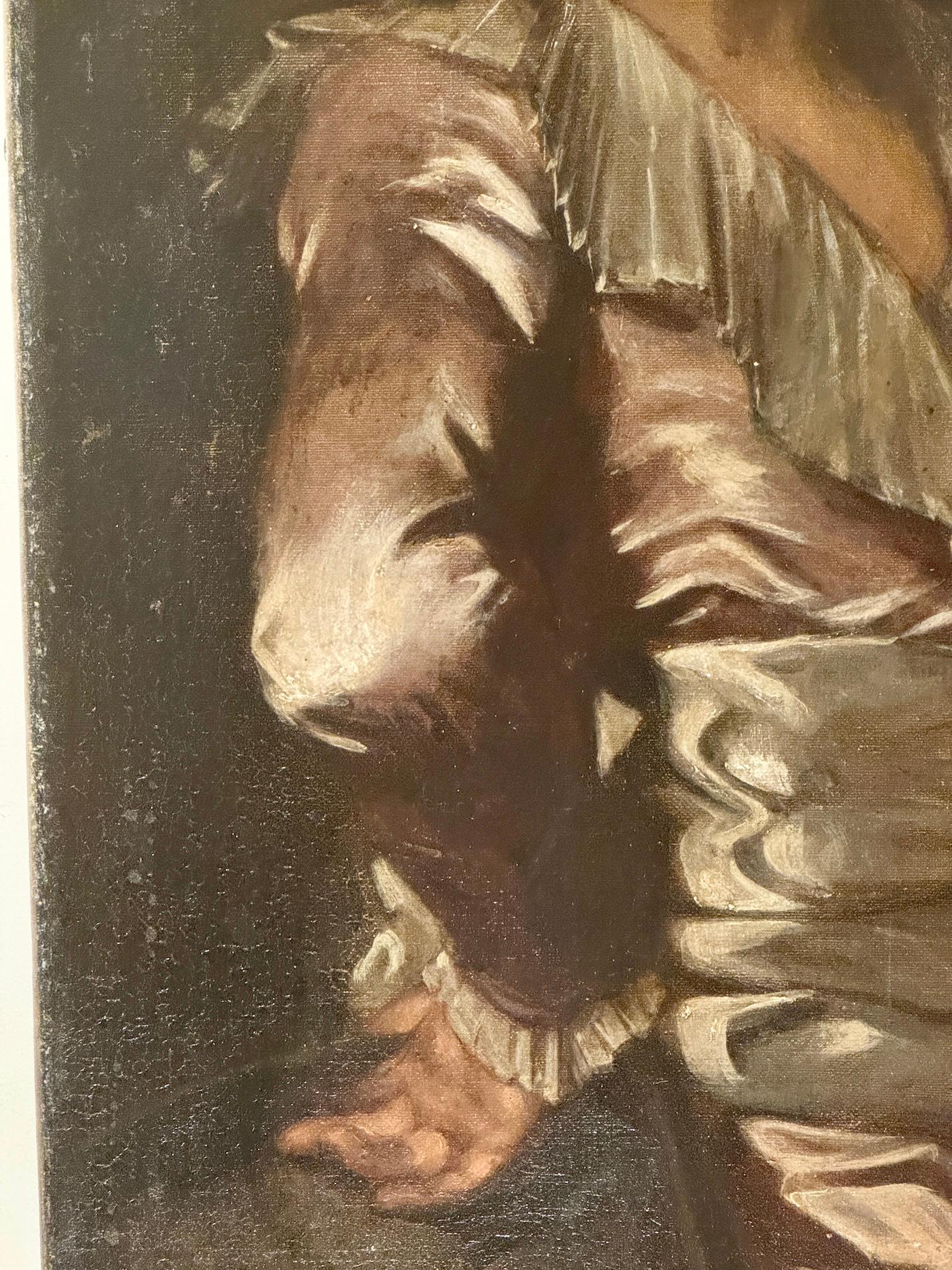 Ritratto inglese del XIX secolo di un ragazzo in costume da cavaliere - Figurative Painting Nero di 19th Century English School
