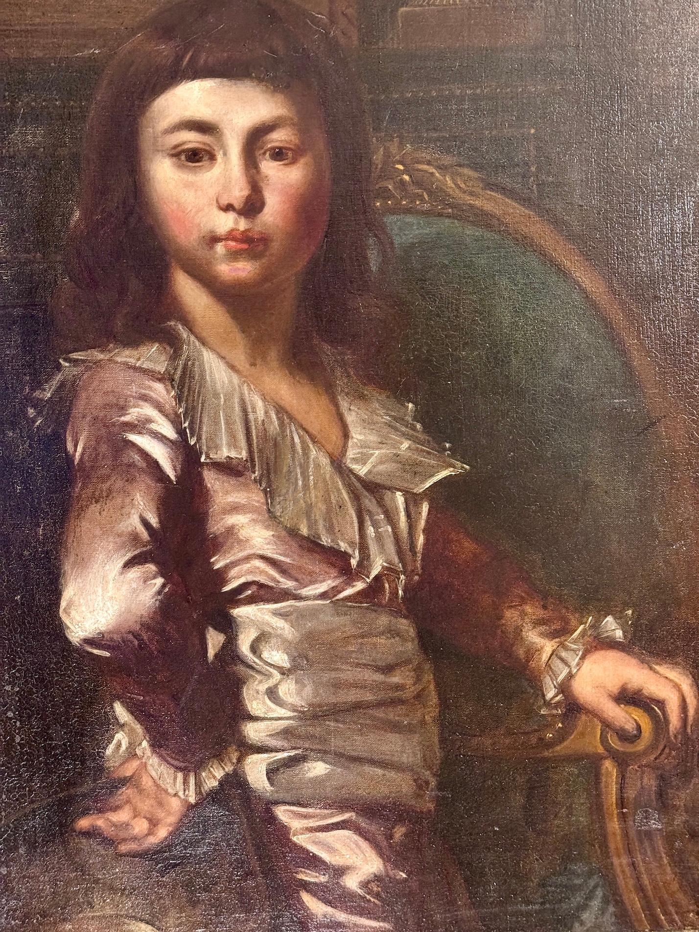 Ritratto inglese del XIX secolo di un ragazzo in costume da cavaliere in vendita 2
