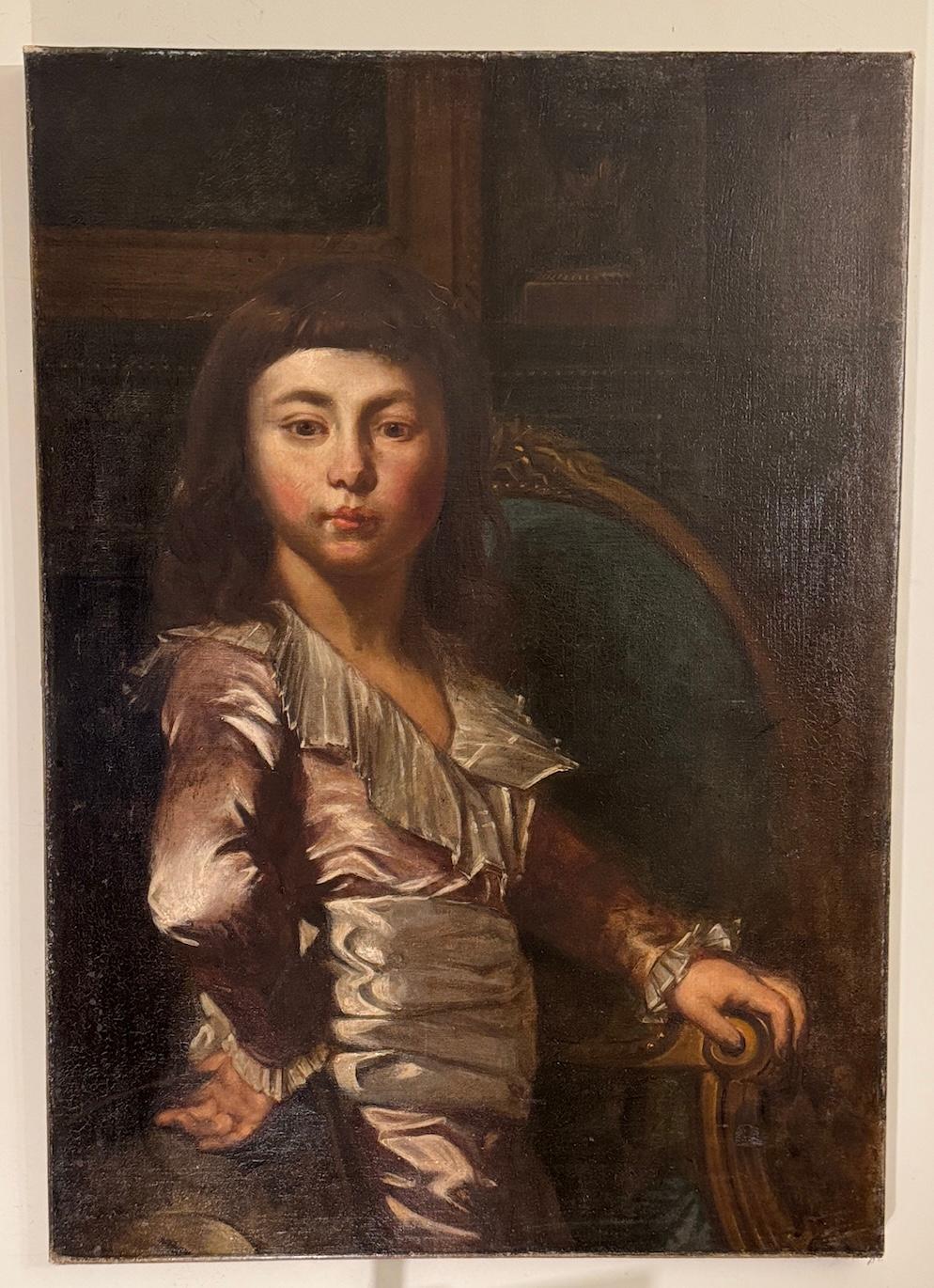 Ritratto inglese del XIX secolo di un ragazzo in costume da cavaliere