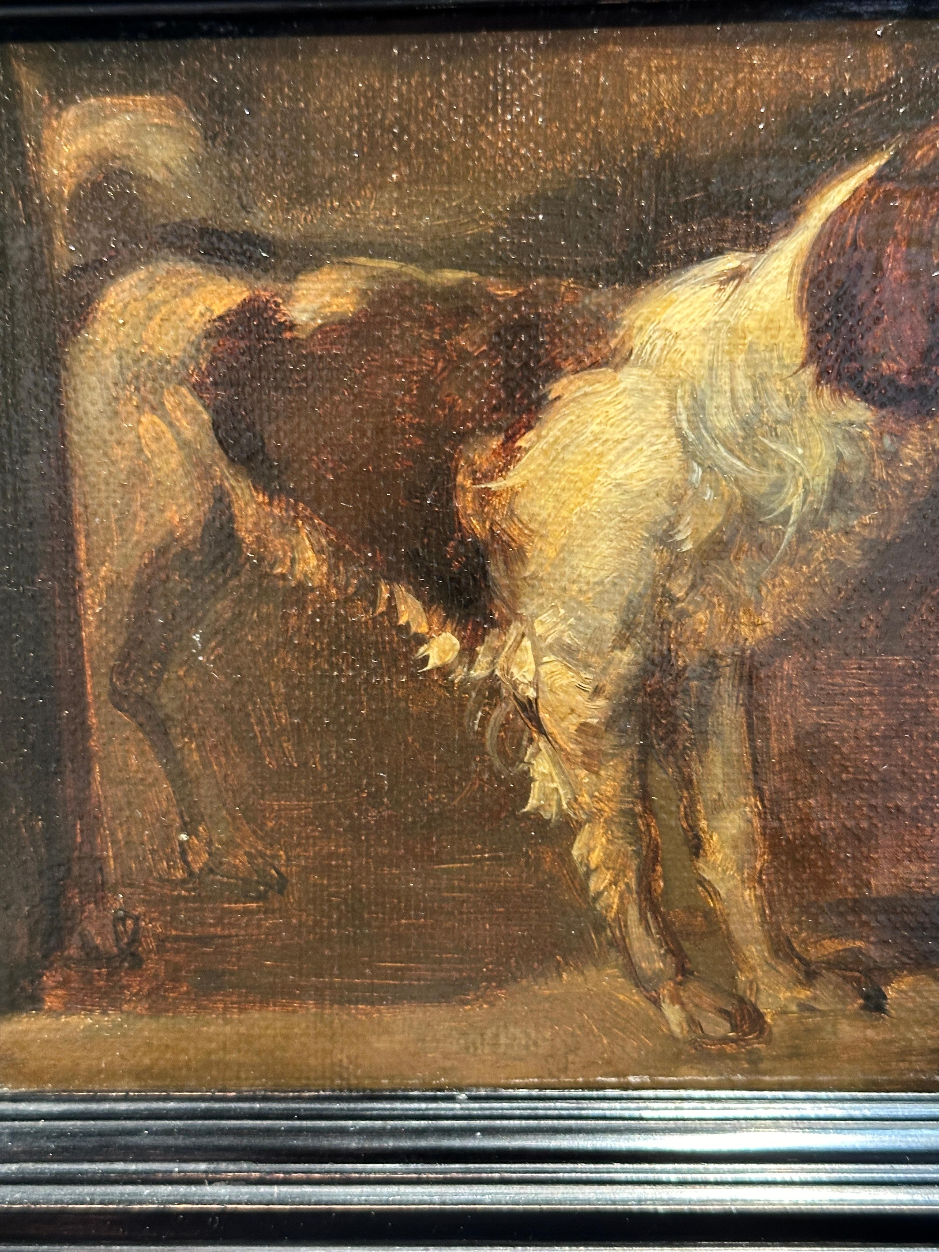 This exquisite 19th-century portrait of a gun dog, executed in the old master style, is a stunning testament to the enduring appeal of animal portraiture. Rendered with remarkable skill, the artist captures the essence of the dog’s loyalty and