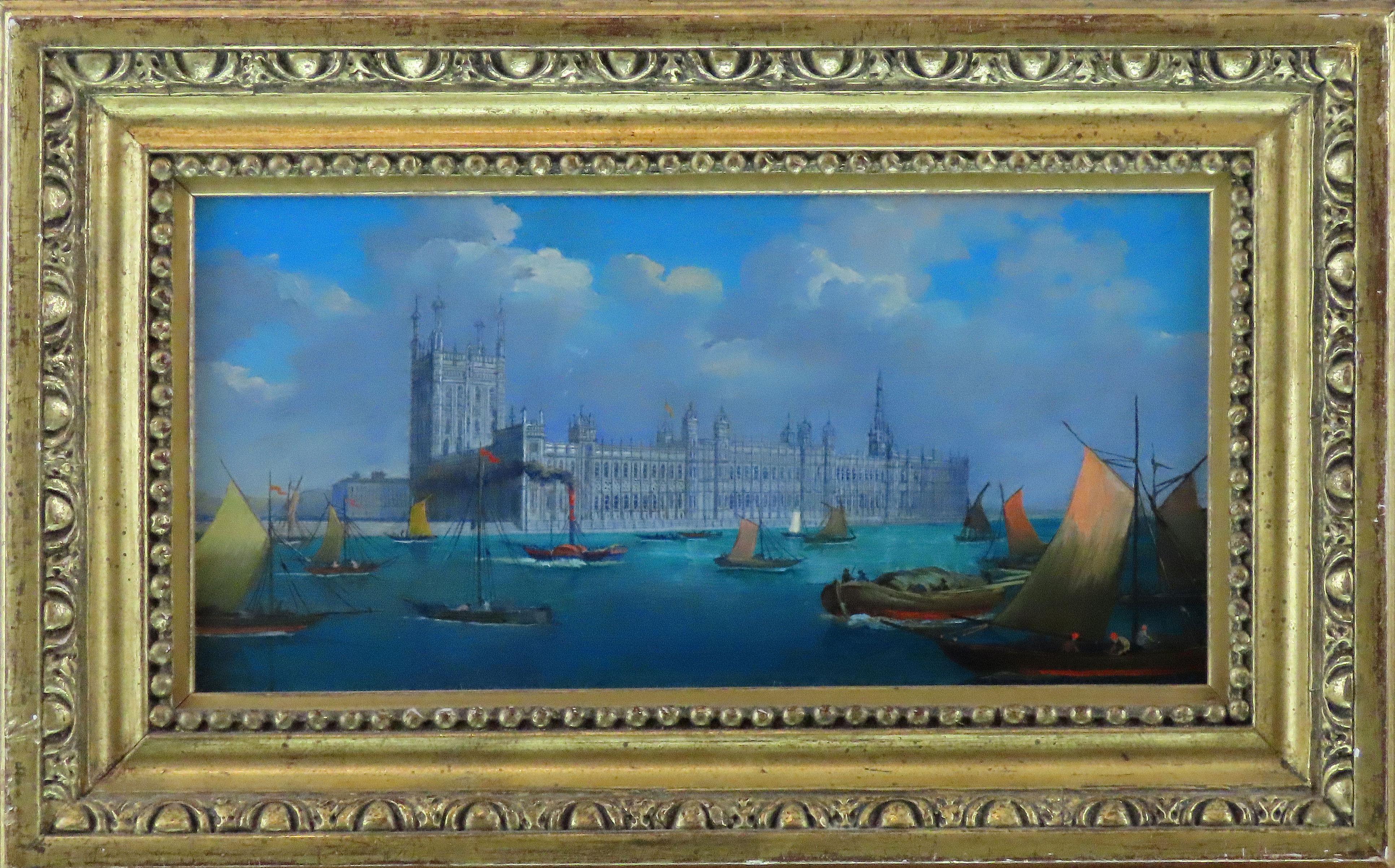 Set von 3 Original-Ölgemälde auf Kupfer. Englische Schule (Grau), Landscape Painting, von 19th Century English School