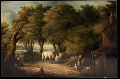 Children with Pony in Woodland Landscape English Pastoral Scene Oil Painting