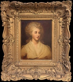 Elegant Georgian Lady Portrait In Ornate Rococo Gilt Frame Oil Painting Canvas