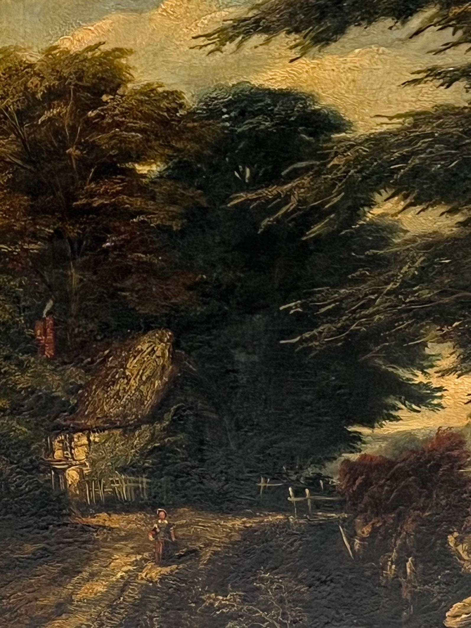 The Country Lane
École anglaise, vers 1830
huile sur panneau, encadrée dans un cadre antique doré d'époque
encadré : 19 x 17 pouces
planche : 14 x 13 pouces
Collectional : collection privée, Angleterre
Condit : le tableau est en très bon état et
