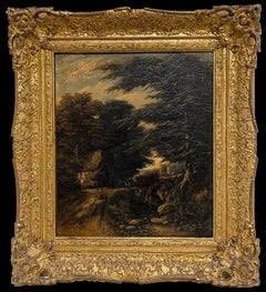 Fine 1830's English Oil Painting on panel Countryside Rural Lane with Gilt Frame