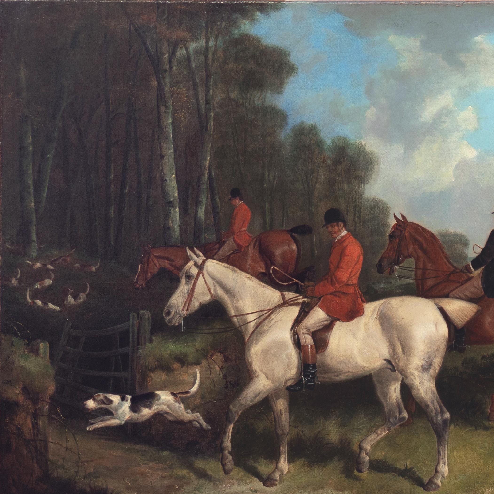 'Gone to Ground', Olio di caccia equestre di grandi dimensioni, Cavalli, Beagles, Inglese, Studio 6