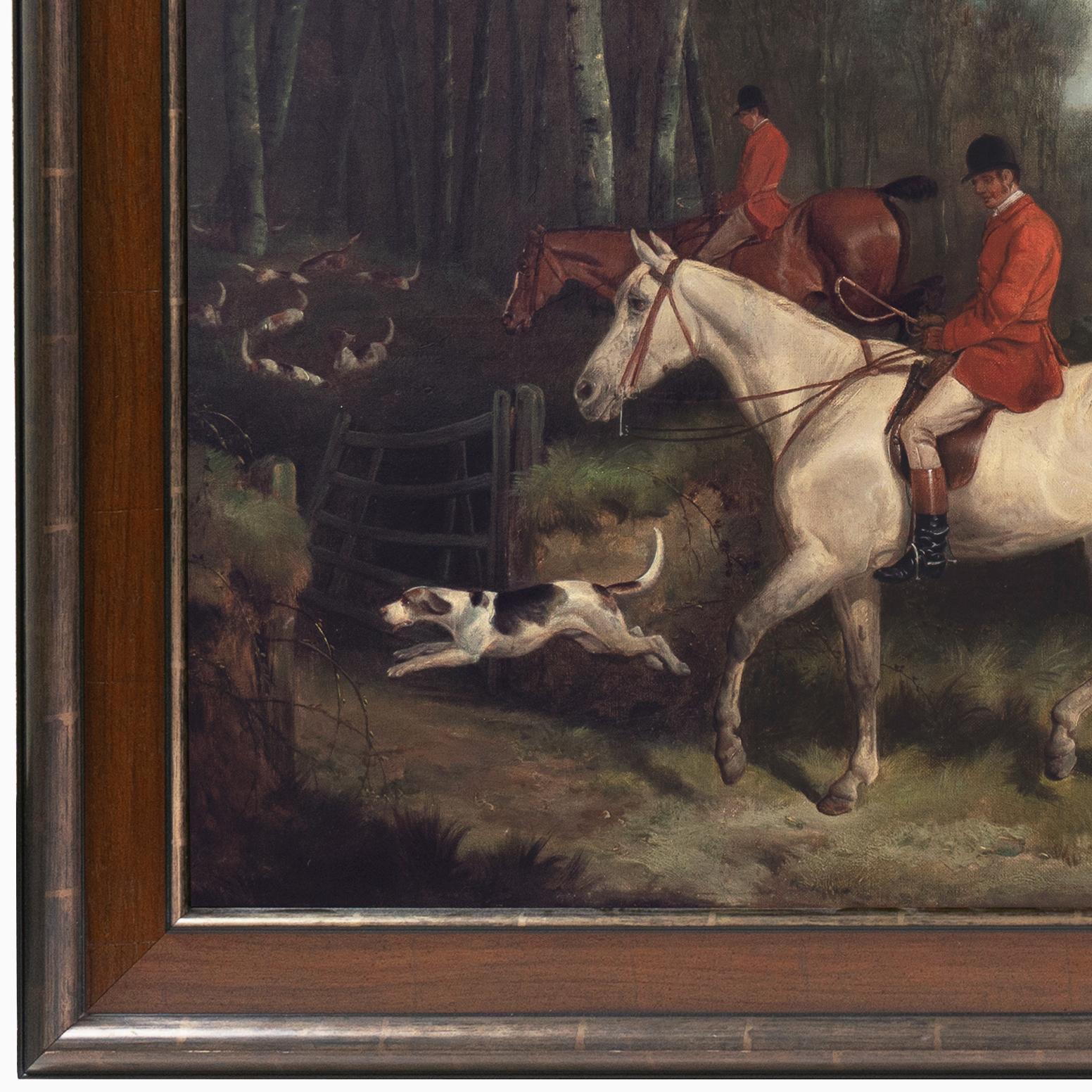 'Gone to Ground', Olio di caccia equestre di grandi dimensioni, Cavalli, Beagles, Inglese, Studio - Painting Realismo di 19th Century English School