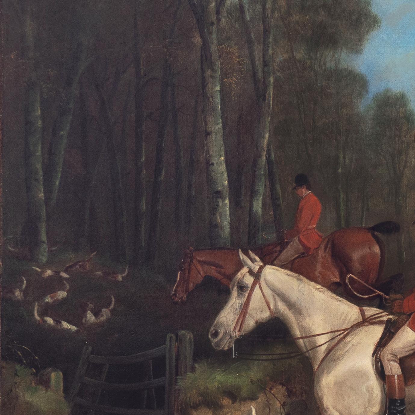 'Gone to Ground', Olio di caccia equestre di grandi dimensioni, Cavalli, Beagles, Inglese, Studio 4