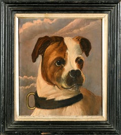 Portrait of a Dog at Sunset - Antique 19th Century English Oil on Panel Painting